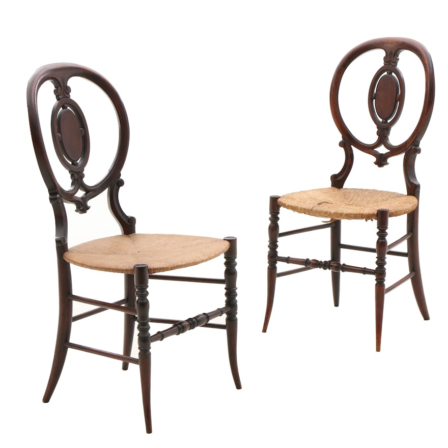 Two Victorian Rush Seat Side Chairs