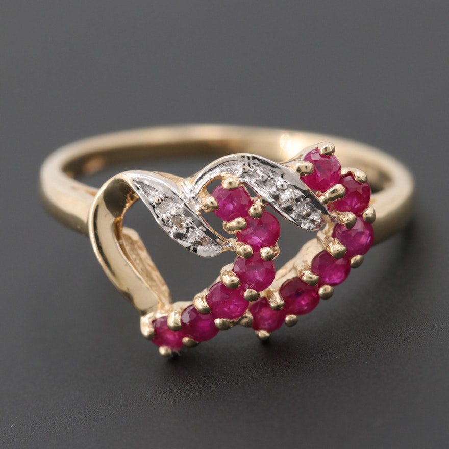 10K Yellow Gold Ruby and Diamond Double Heart Ring