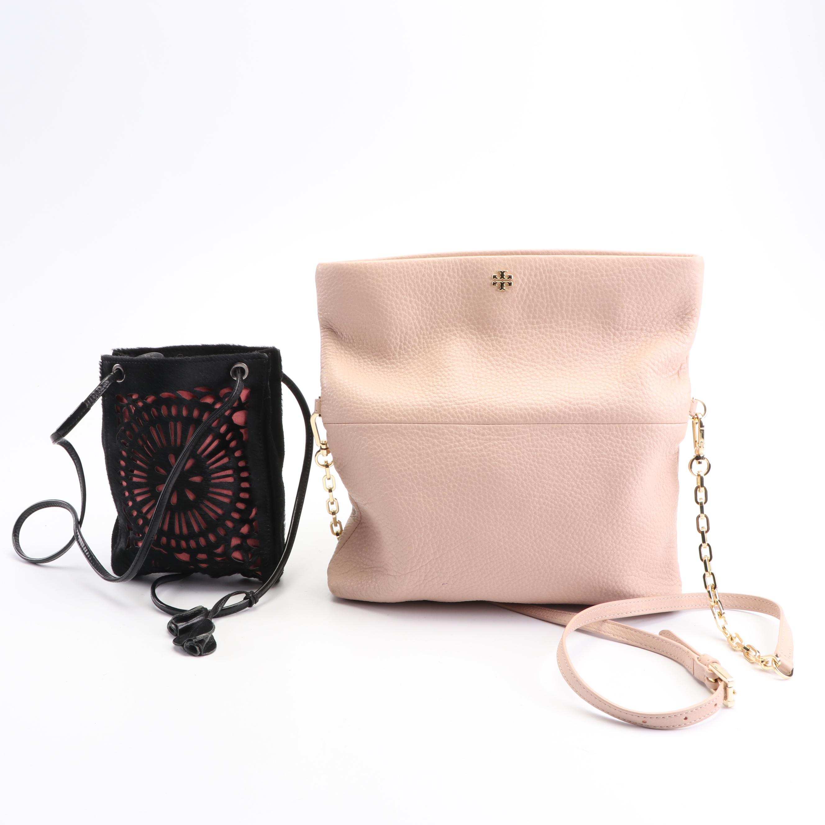 Longchamp Dyed Calf Hair Crossbody and Tory Burch Leather Foldover Crossbody Bag
