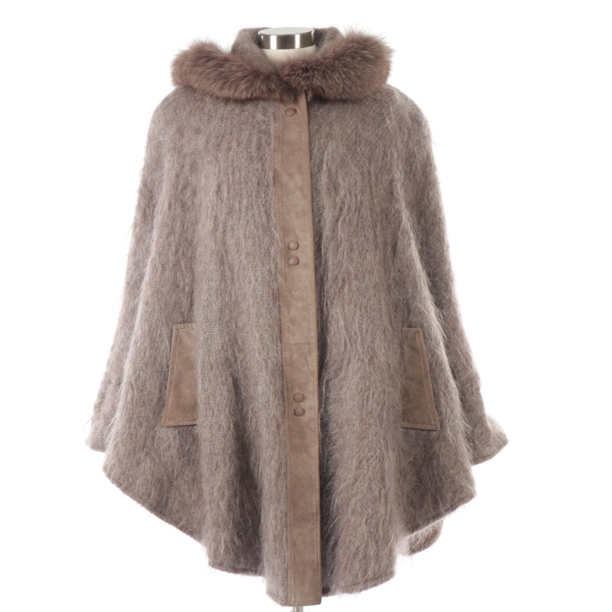 Women's Jinx Senior Mohair and Wool Blend Cape with Suede and Fox Fur Trim