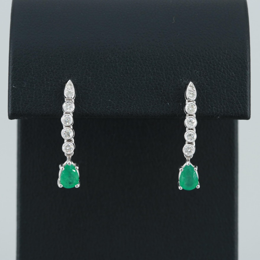 14K and 18K White Gold Emerald and Diamond Earrings
