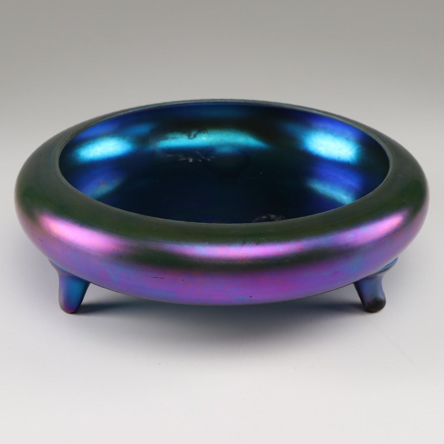 Steuben Blue Aurene Glass Centerpiece Bowl, Early 20th Century