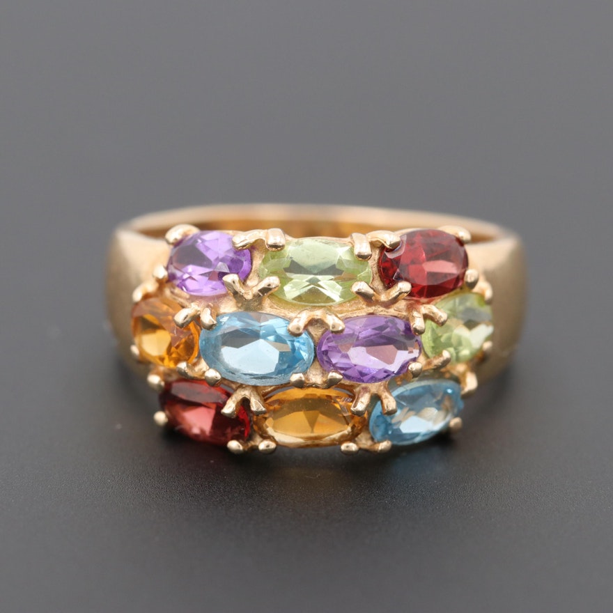 14K Yellow Gold Citrine, Topaz and Gemstone Ring