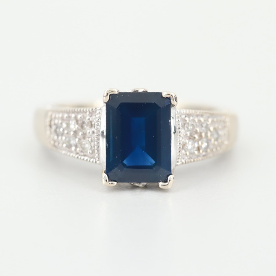 14K White Gold Sapphire and Diamond Ring