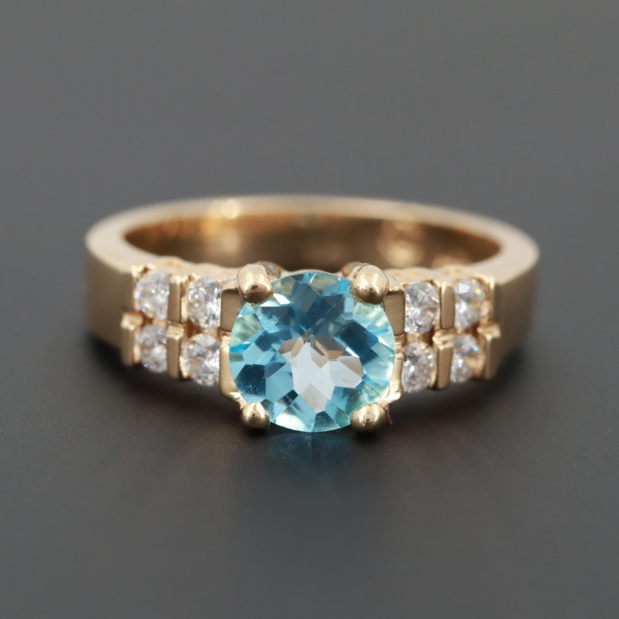 14K Yellow Gold Topaz and Diamond Ring