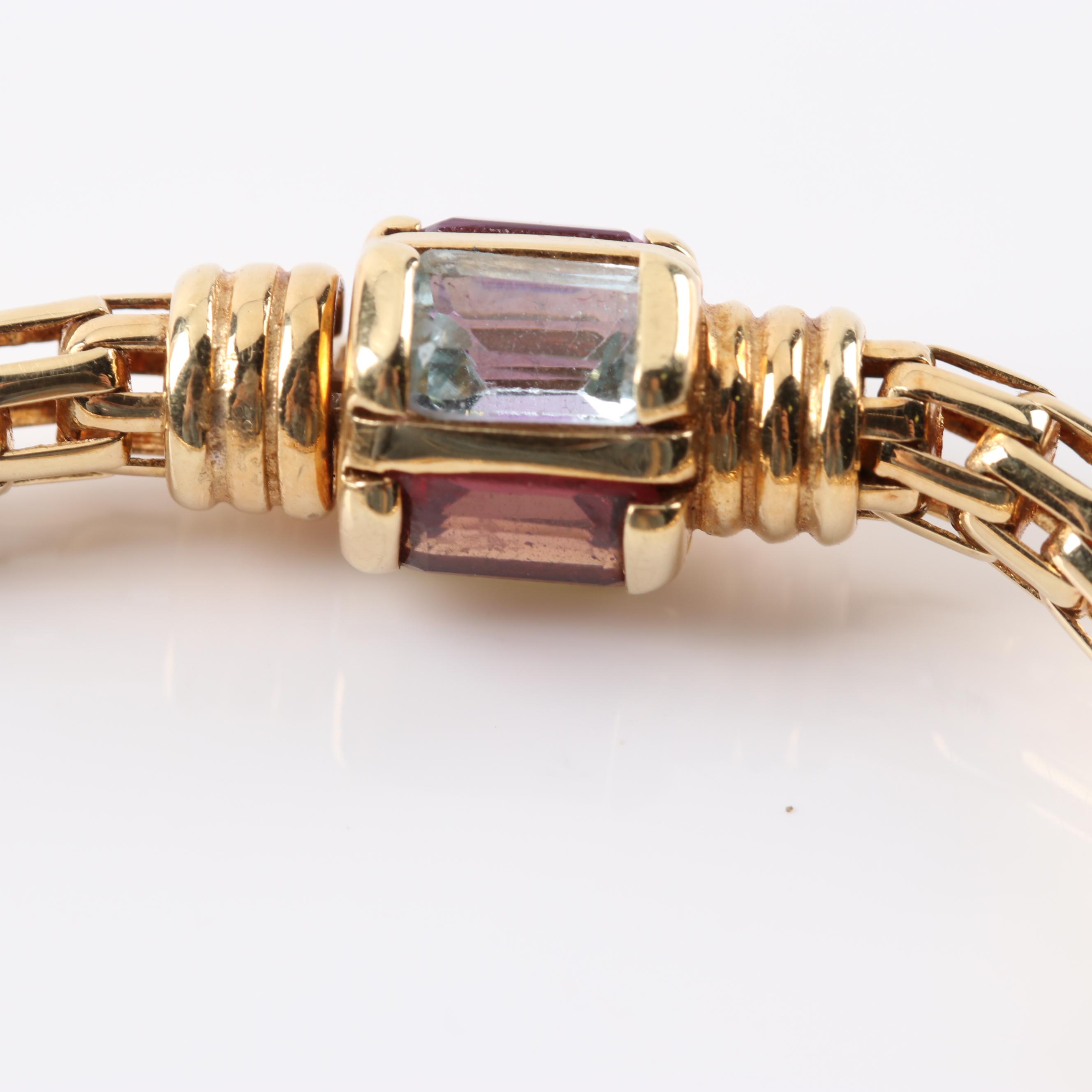 14K Yellow Gold Amethyst, Peridot, Garnet, and Blue Topaz Bracelet