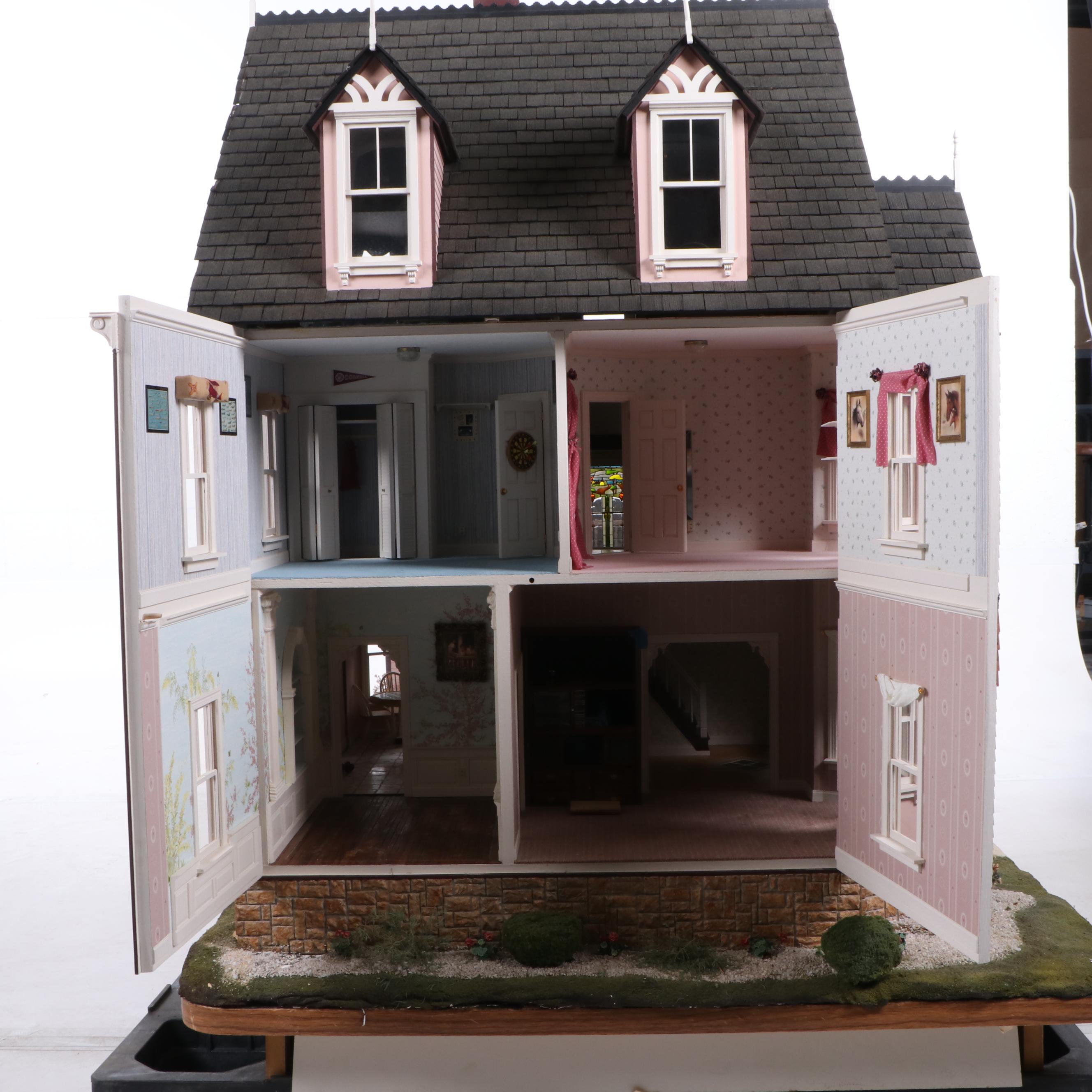 Lawbre "Shadowcliff" Victorian Style Dollhouse with Garage and Miniatures