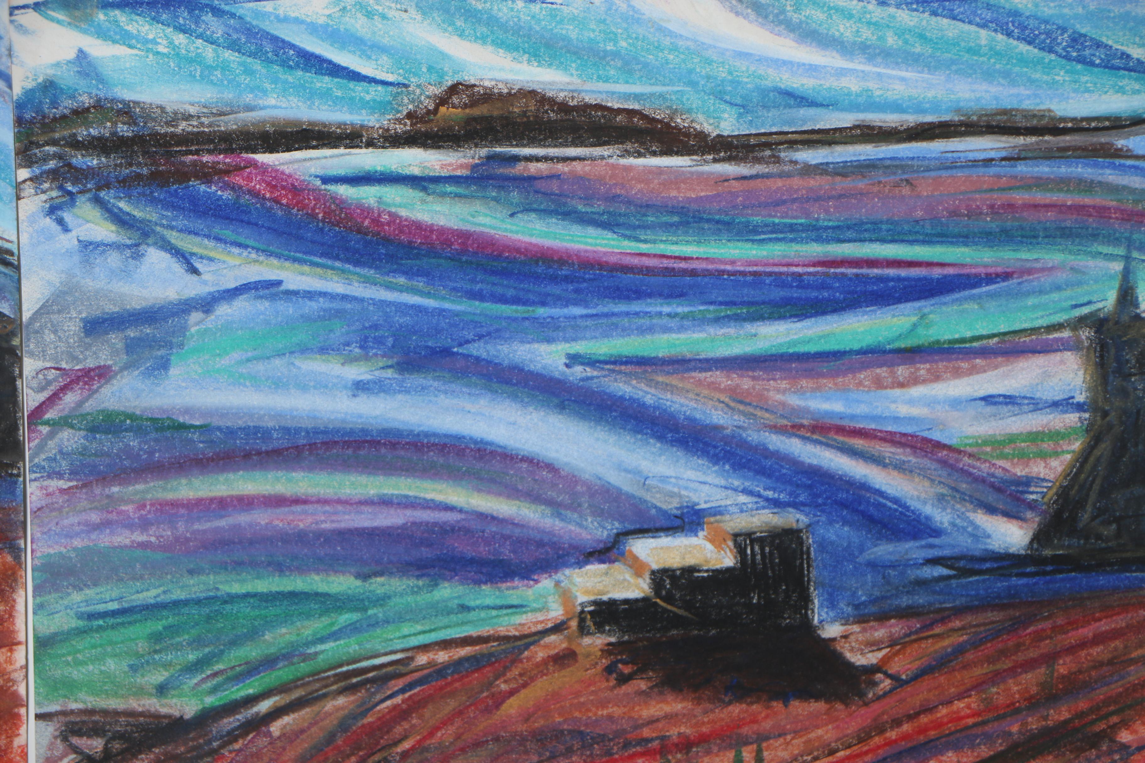 Late 20th Century Abstract Chalk Pastel Drawings