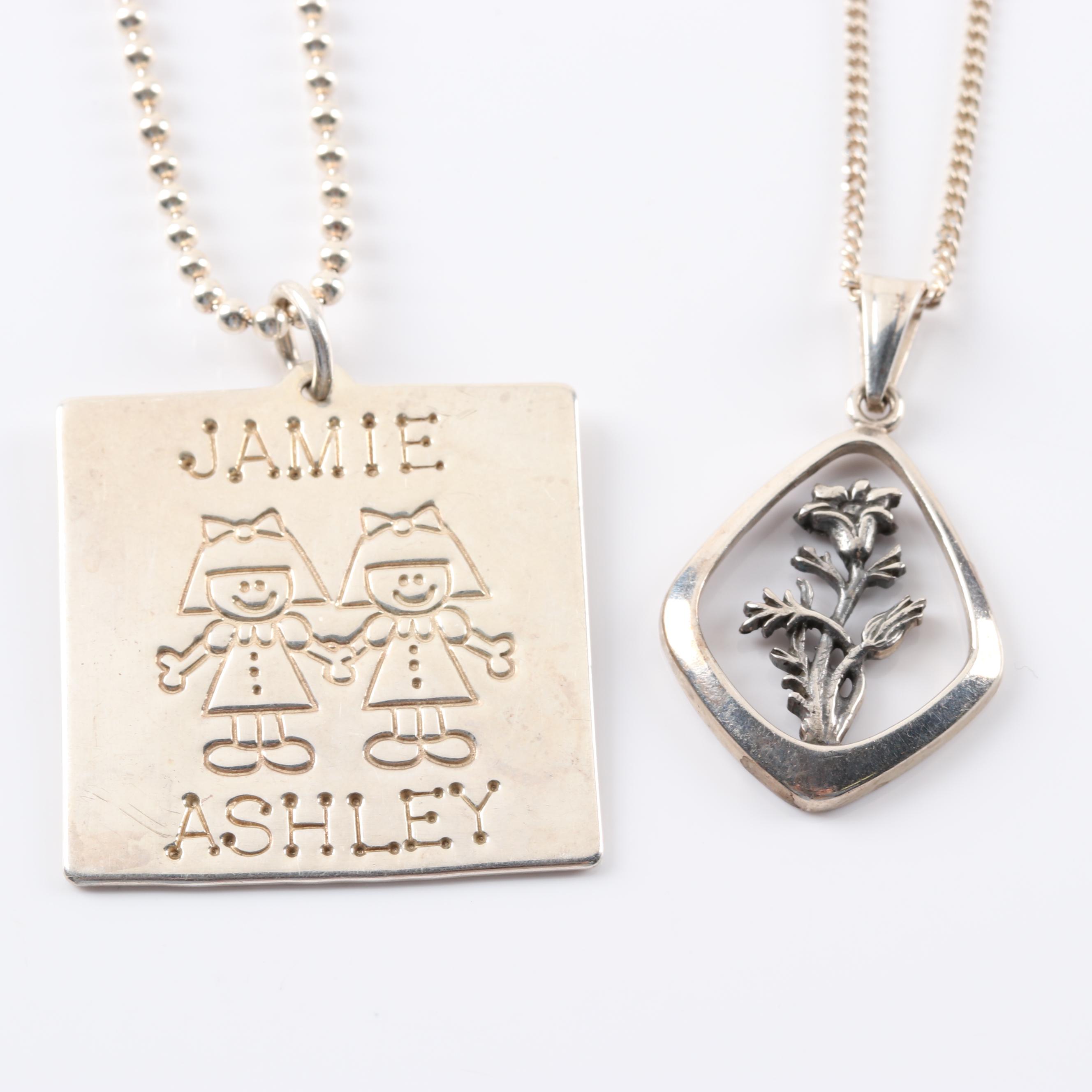 Sterling Silver Lucy Ann Elements Charm and Alton Flower Pendant Necklaces