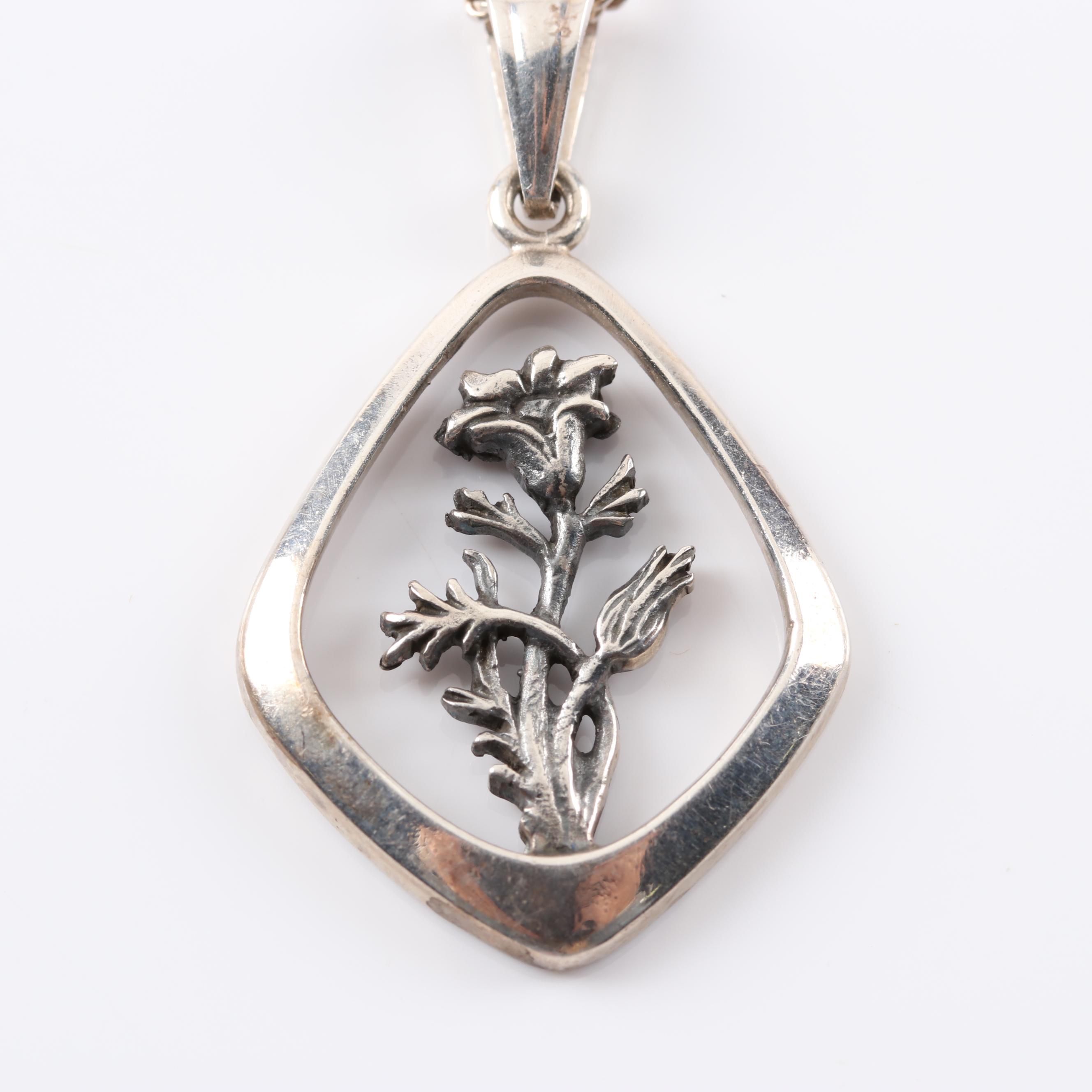 Sterling Silver Lucy Ann Elements Charm and Alton Flower Pendant Necklaces