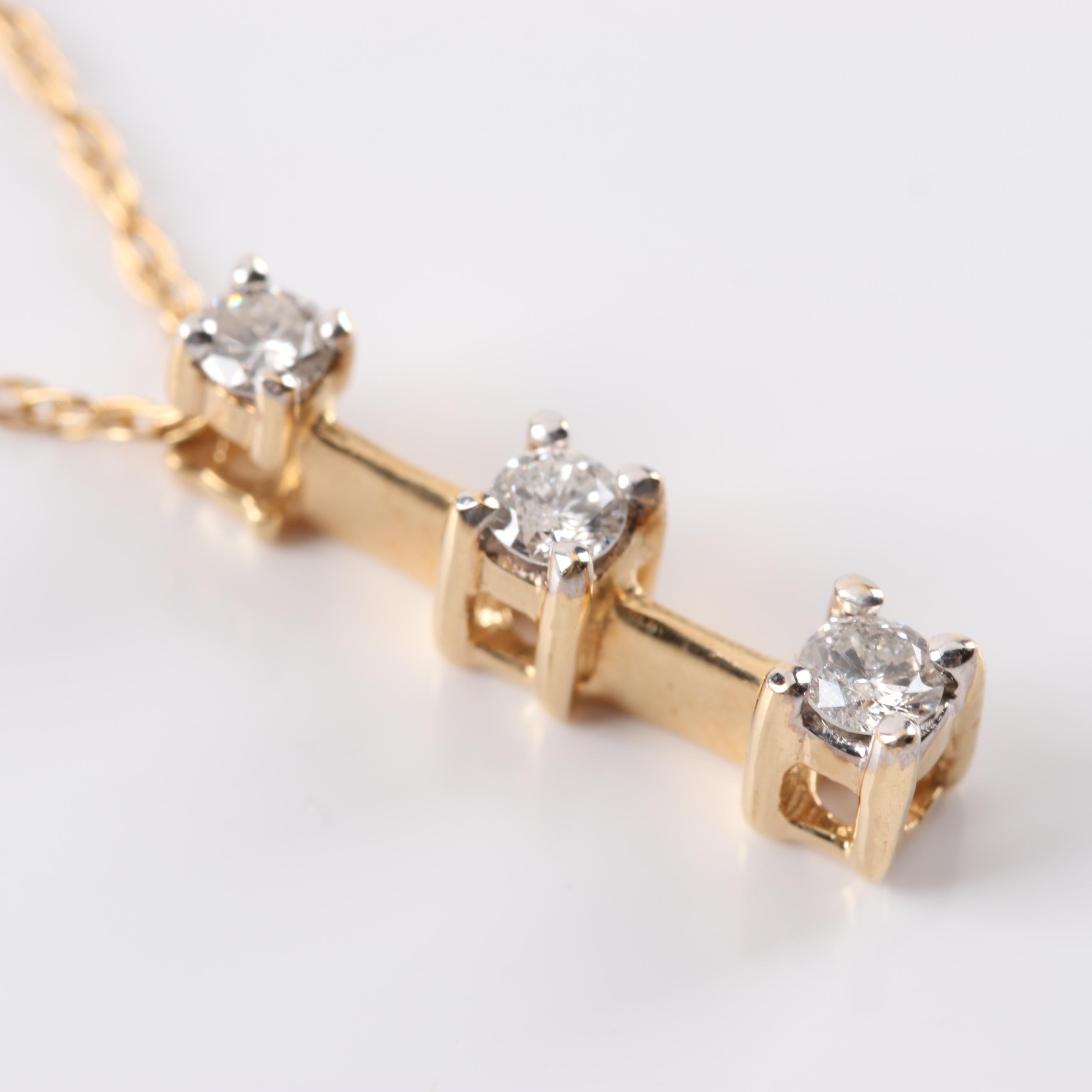 14K Yellow Gold Three-Stone Diamond Pendant Necklace