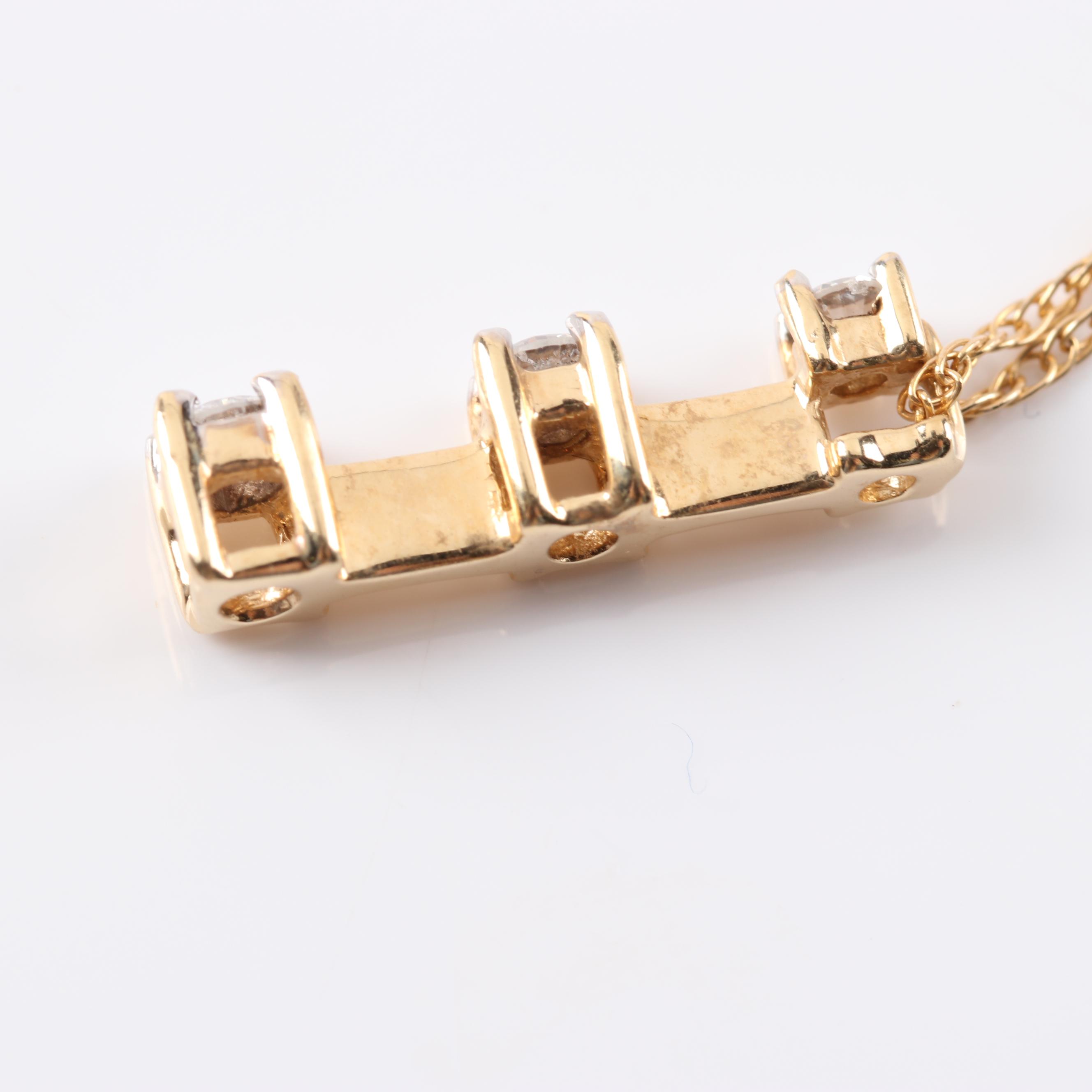 14K Yellow Gold Three-Stone Diamond Pendant Necklace
