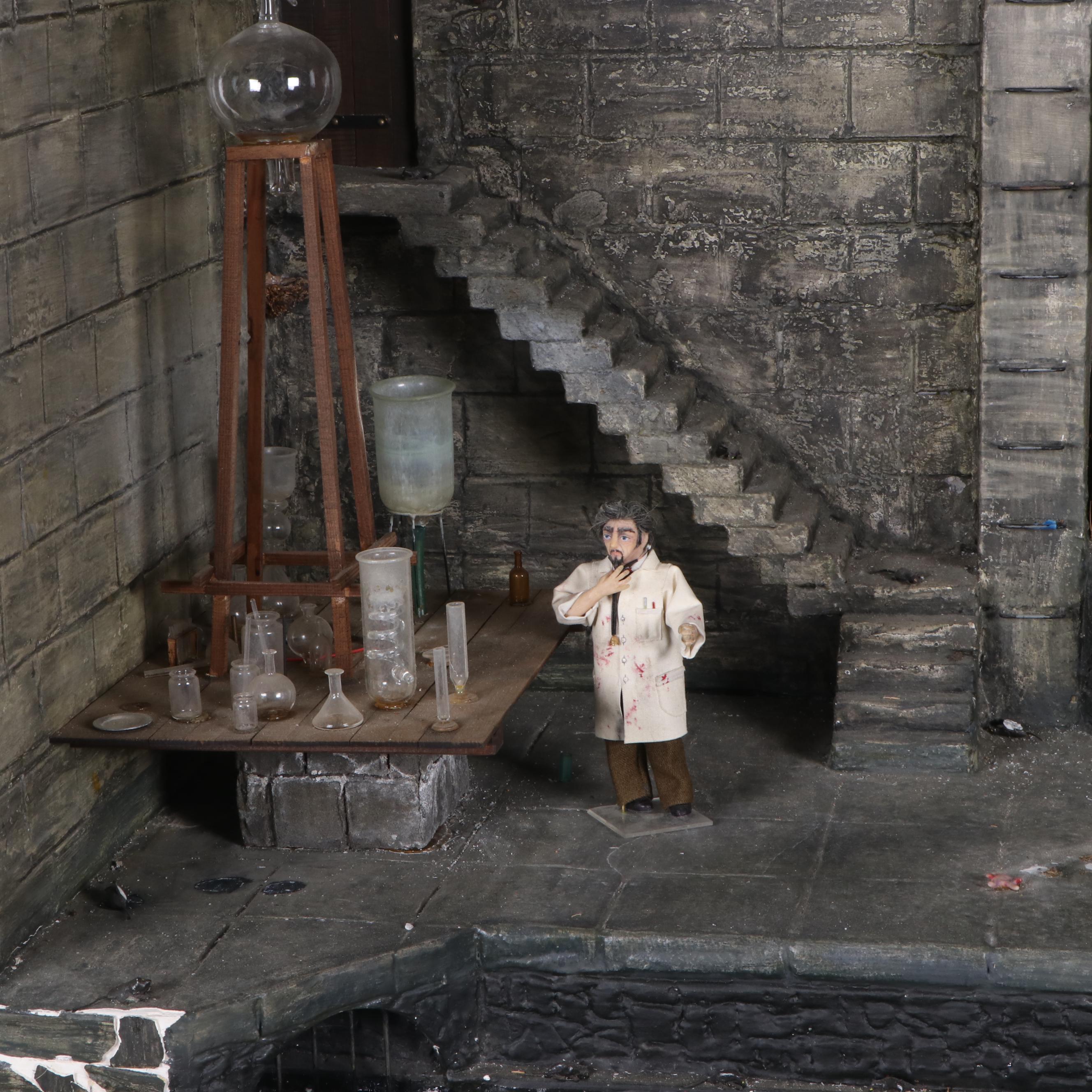 Frankenstein's Laboratory Electrified Dollhouse with Ray Storey Glass Miniatures