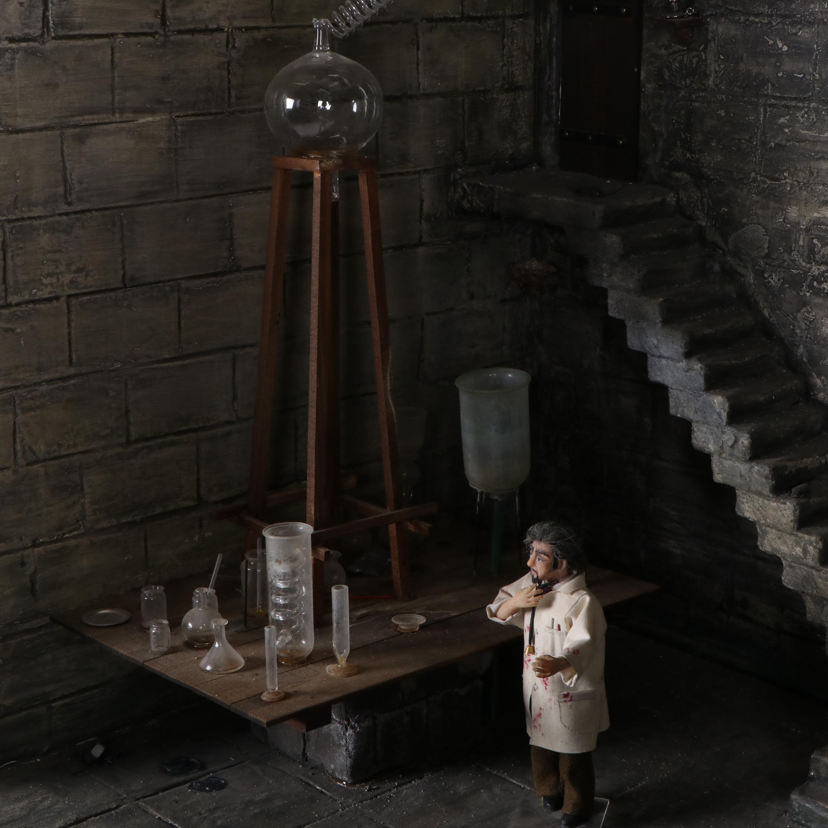Frankenstein's Laboratory Electrified Dollhouse with Ray Storey Glass Miniatures