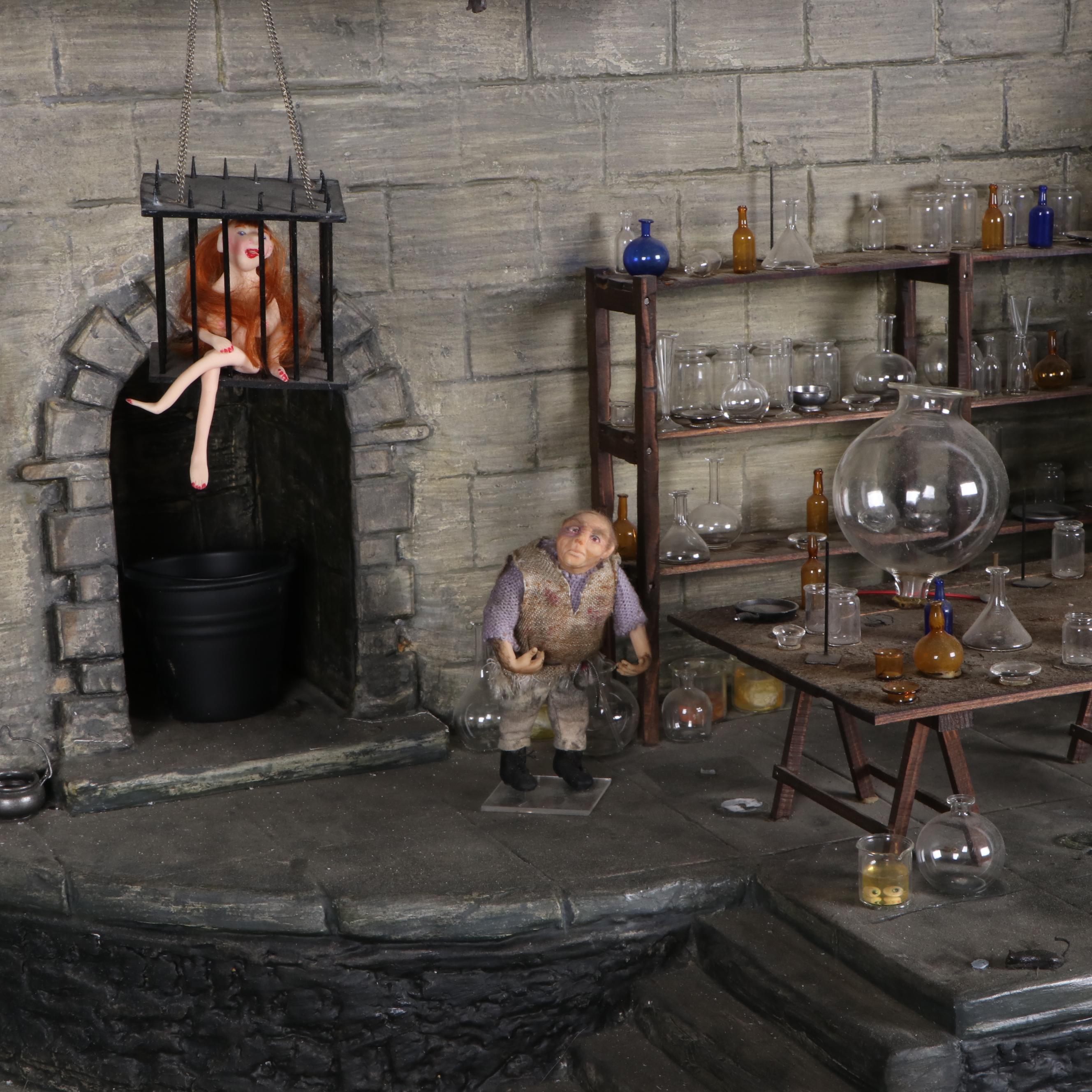 Frankenstein's Laboratory Electrified Dollhouse with Ray Storey Glass Miniatures