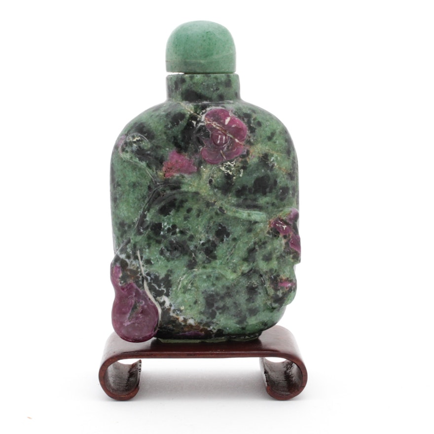 Chinese Carved Ruby Zoisite Snuff Bottle