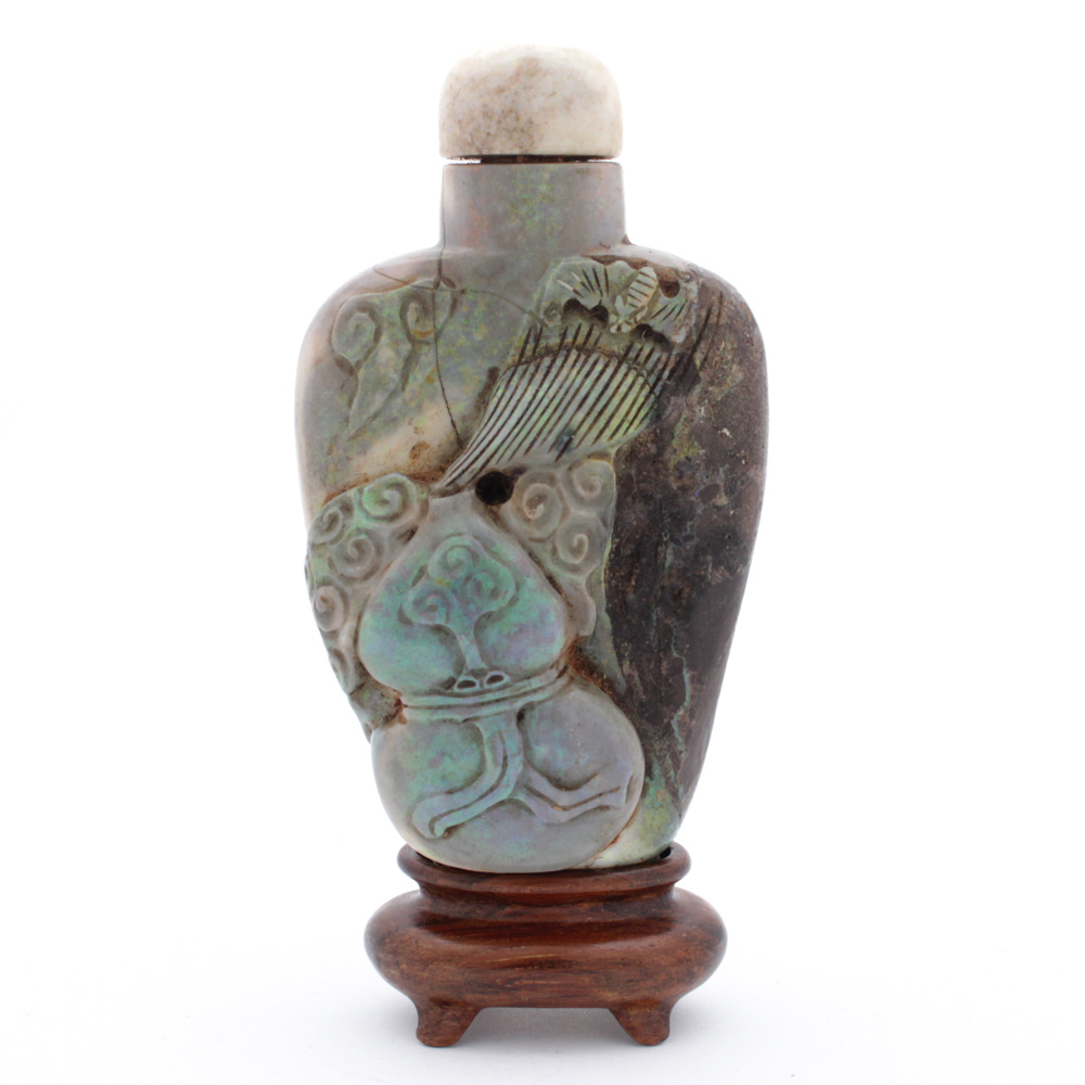 Chinese Carved Boulder Opal Snuff Bottle