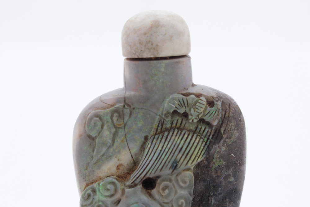 Chinese Carved Boulder Opal Snuff Bottle