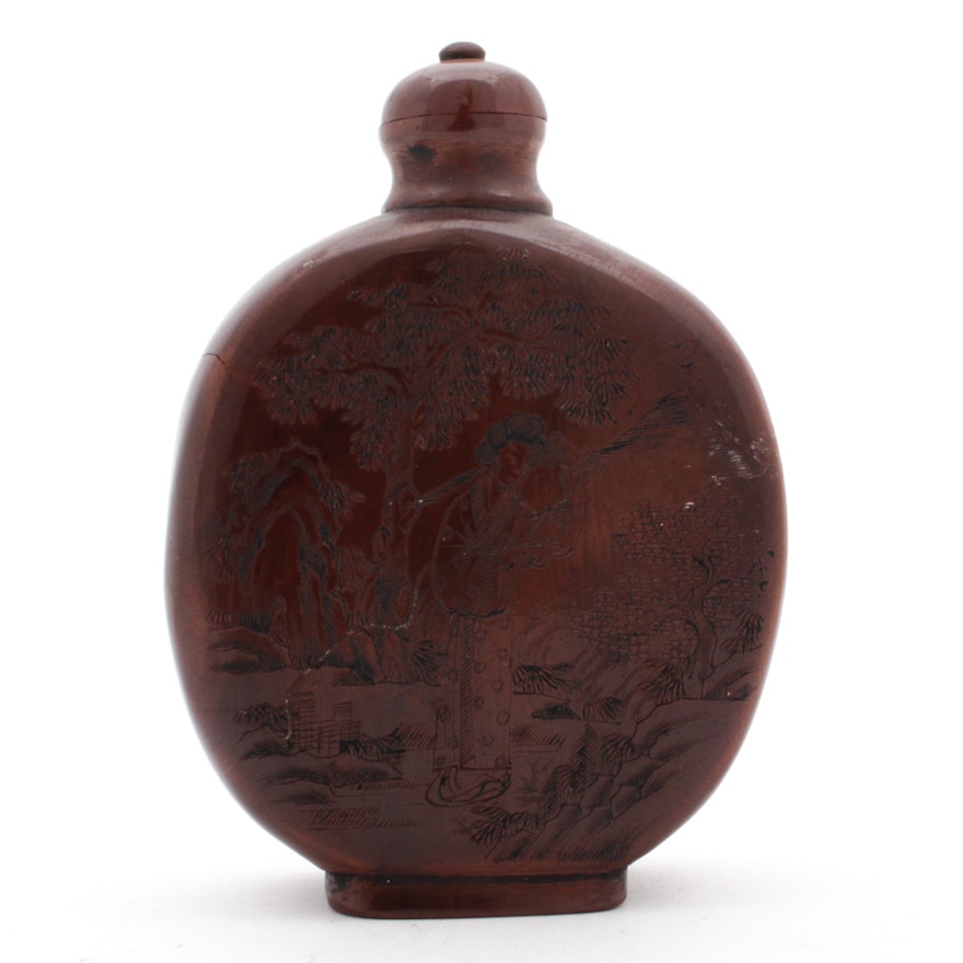 Chinese Hand Carved Wood Snuff Bottle