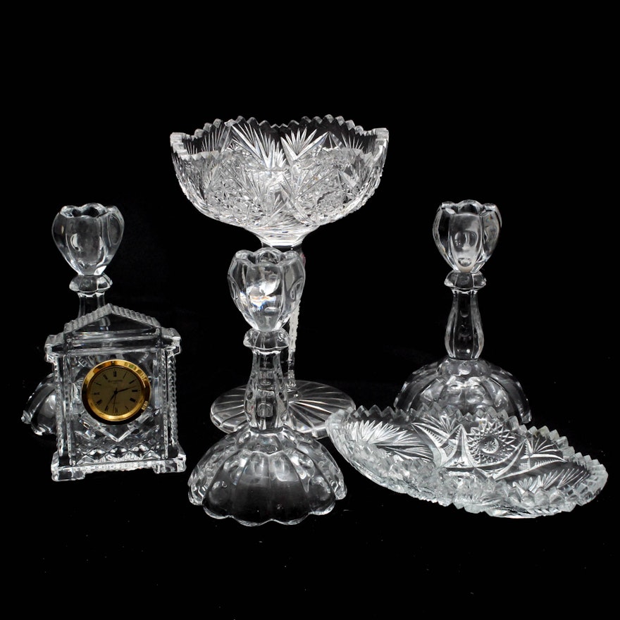 Cut Glass and Crystal Featuring Waterford Crystal "Grecian" Desk Clock