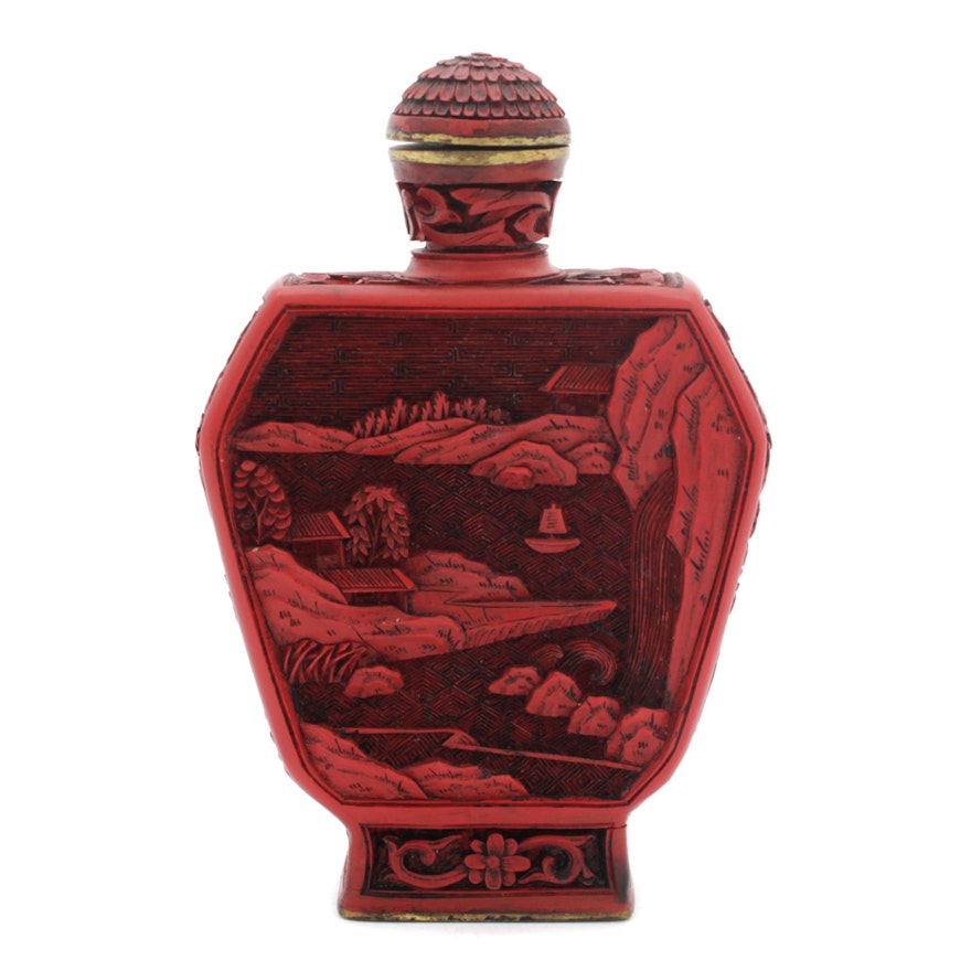 Chinese Cinnabar Lacquer Carved Snuff Bottle