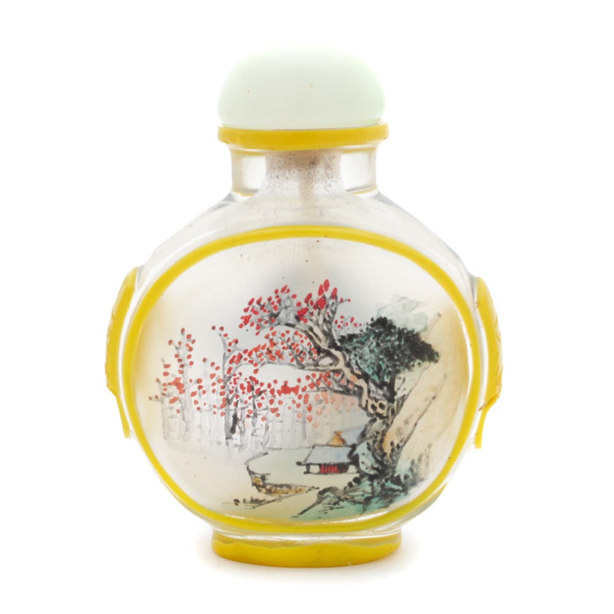 Chinese Reverse Painted and Overlay Glass Snuff Bottle