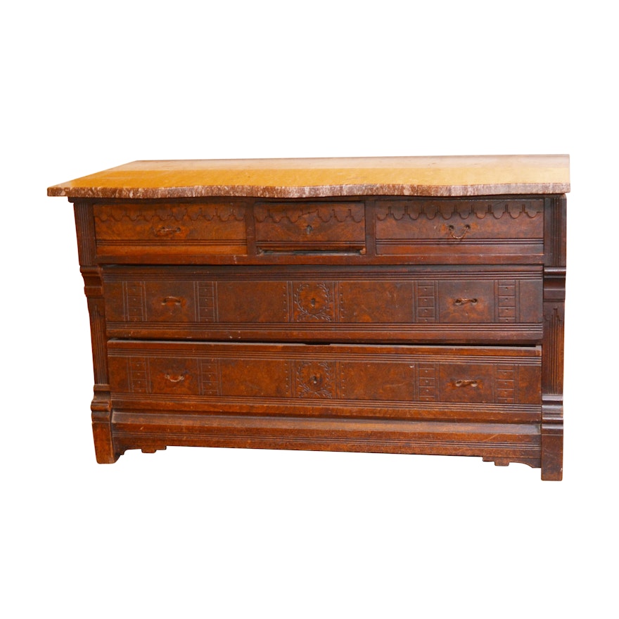 Eastlake Style Burled Walnut Chest of Drawers, Late 19th Century
