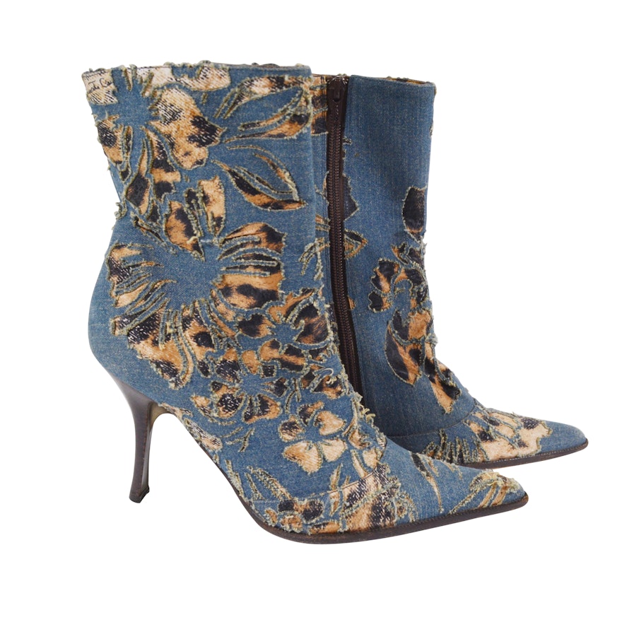 Roberto Cavalli Vicini Denim Overlay Ankle Boots