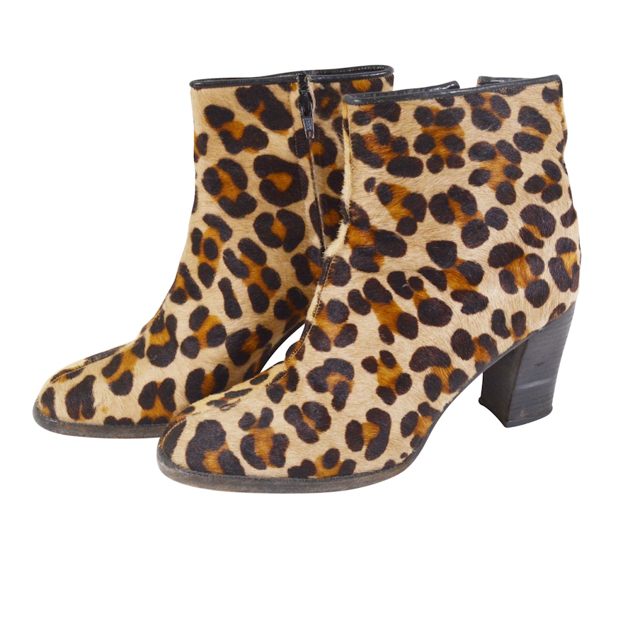 American Way Leopard Print Calf Hair Heeled Ankle Boots