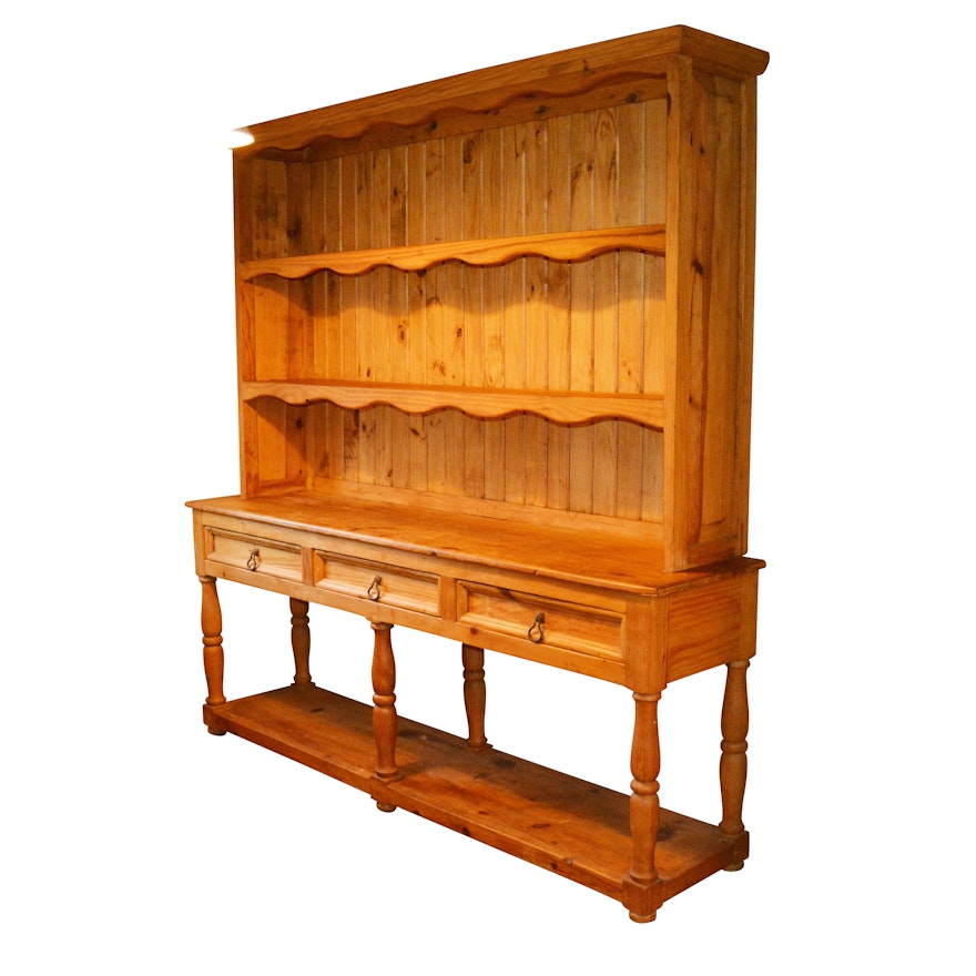 French Country Style Pine Hutch and Sideboard, 20th Century