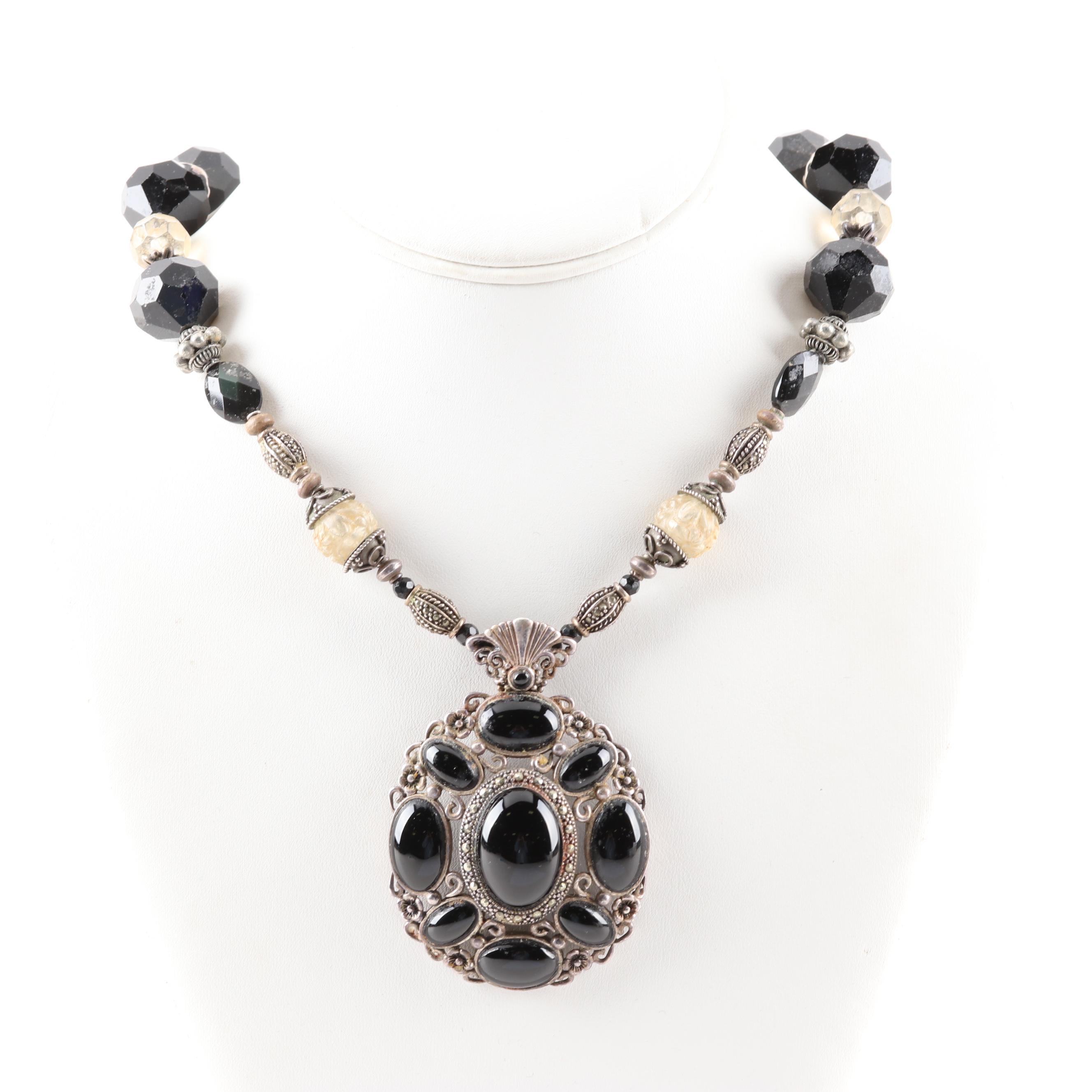 Sterling Silver Black Onyx Bead Necklace