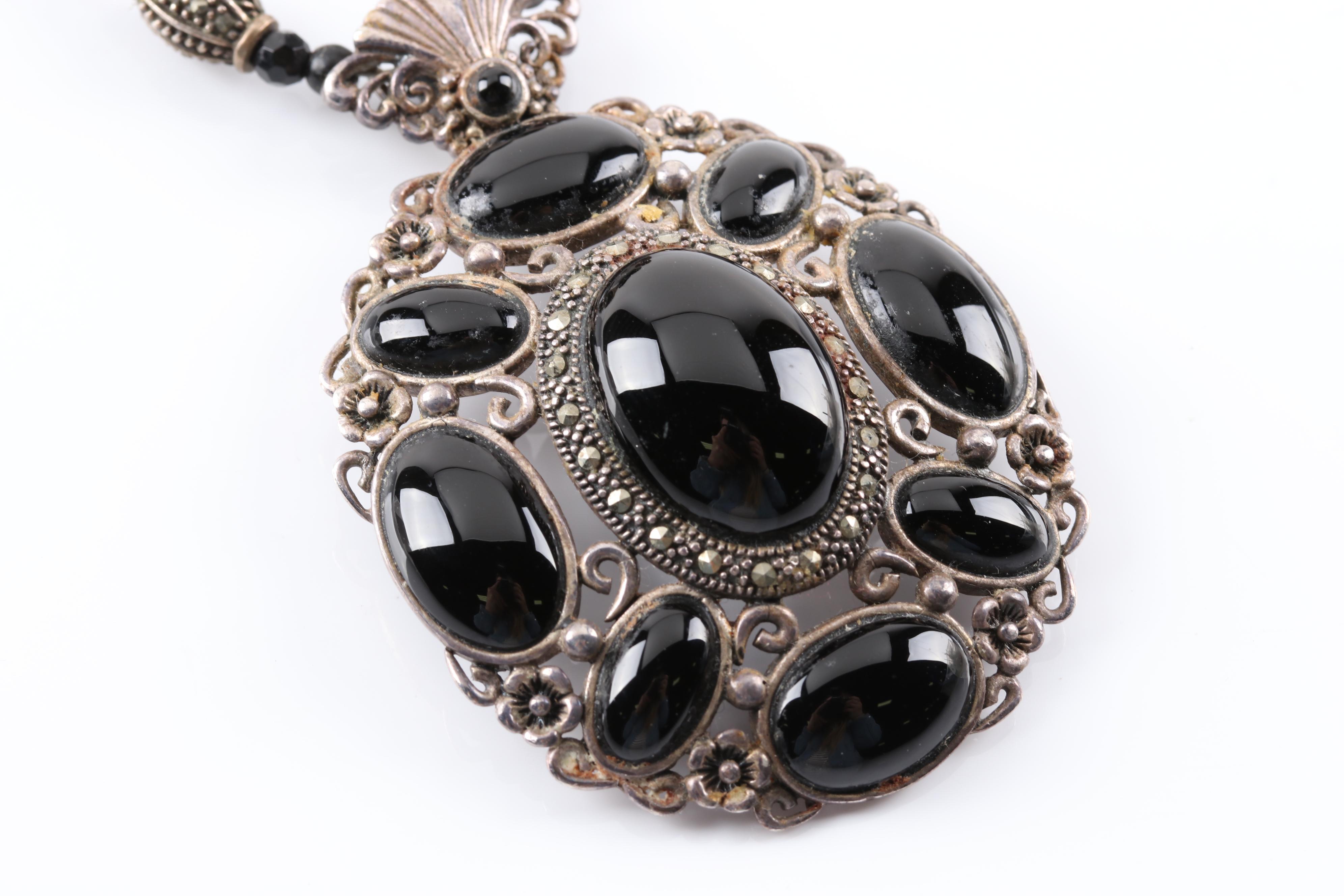 Sterling Silver Black Onyx Bead Necklace