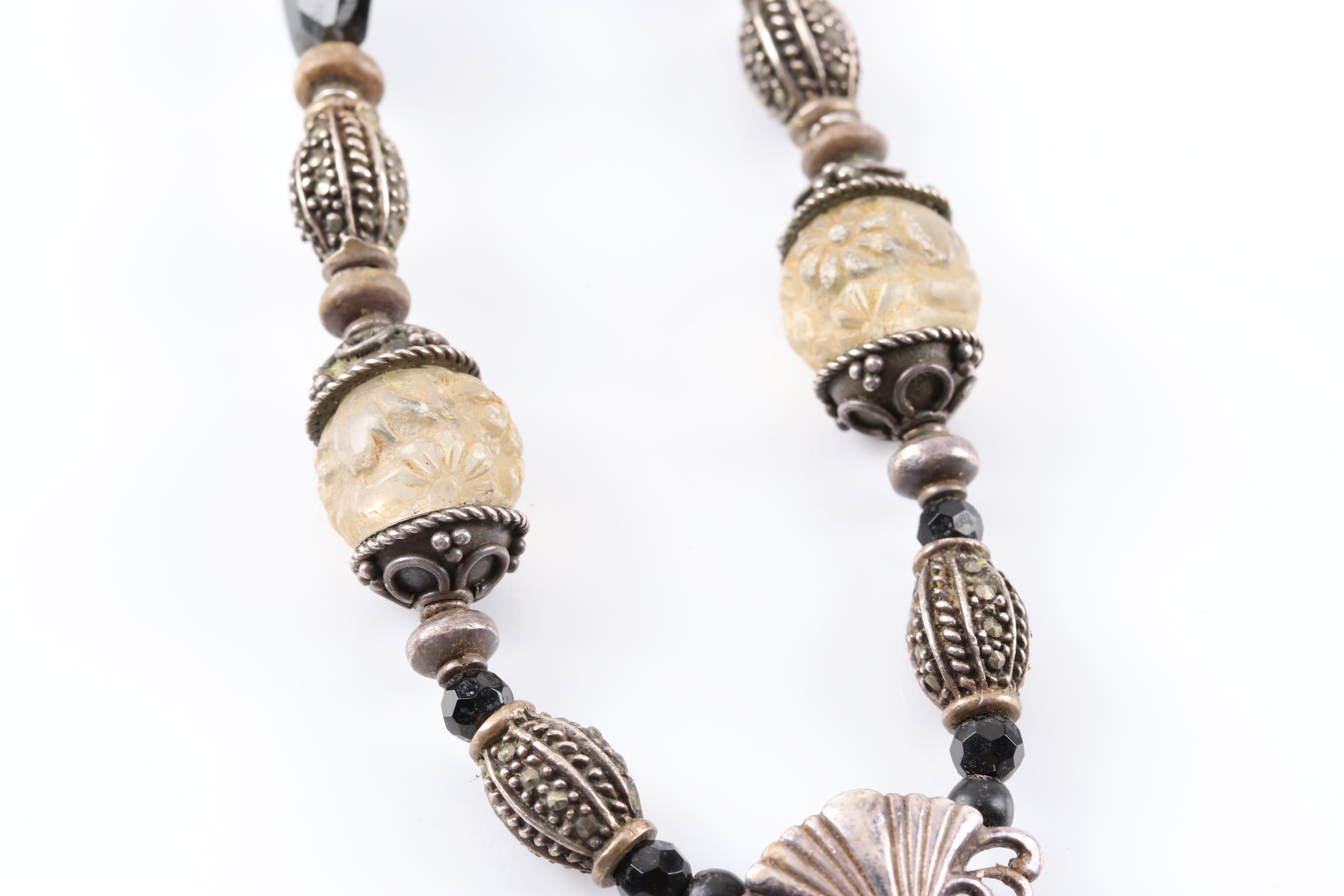 Sterling Silver Black Onyx Bead Necklace