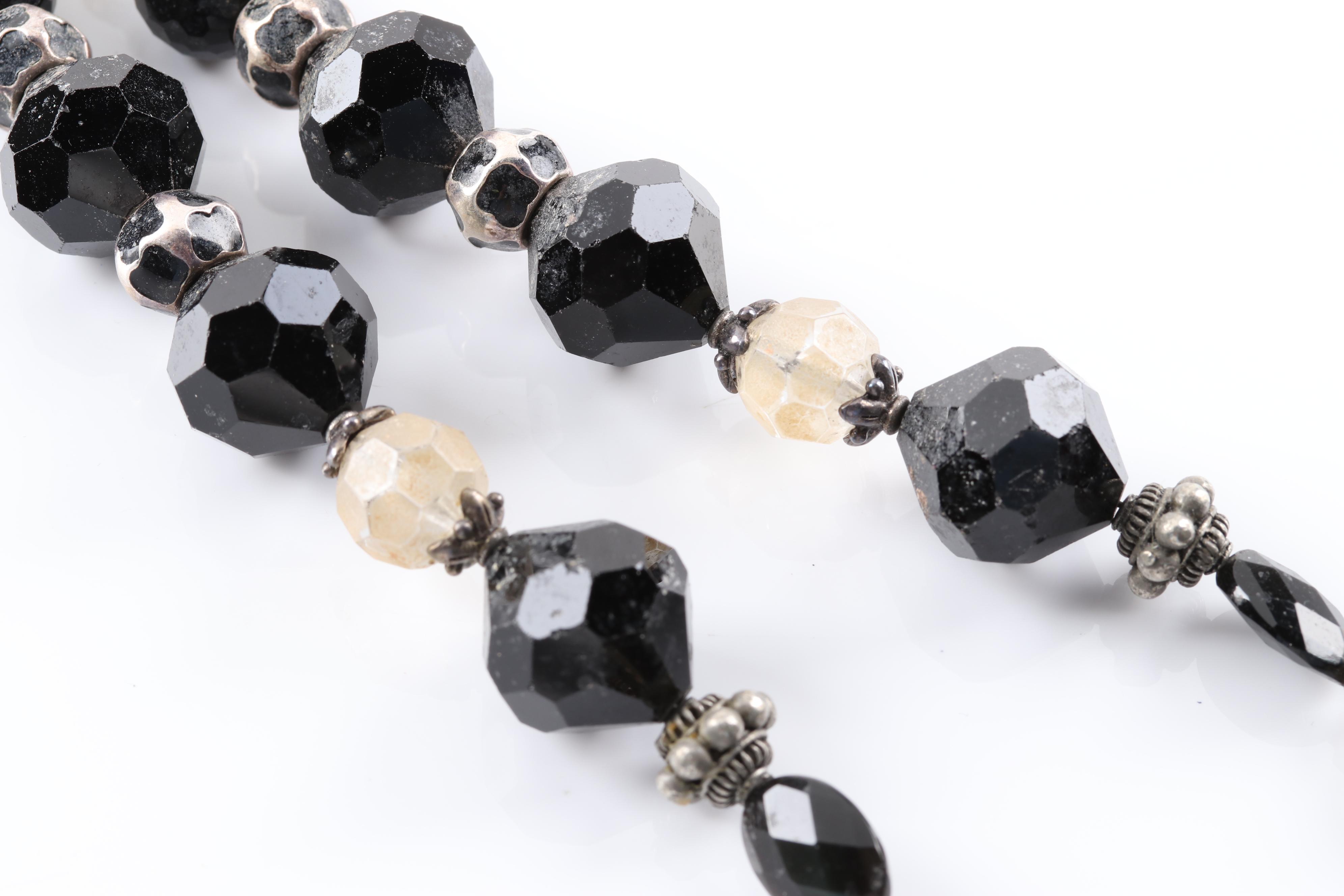 Sterling Silver Black Onyx Bead Necklace