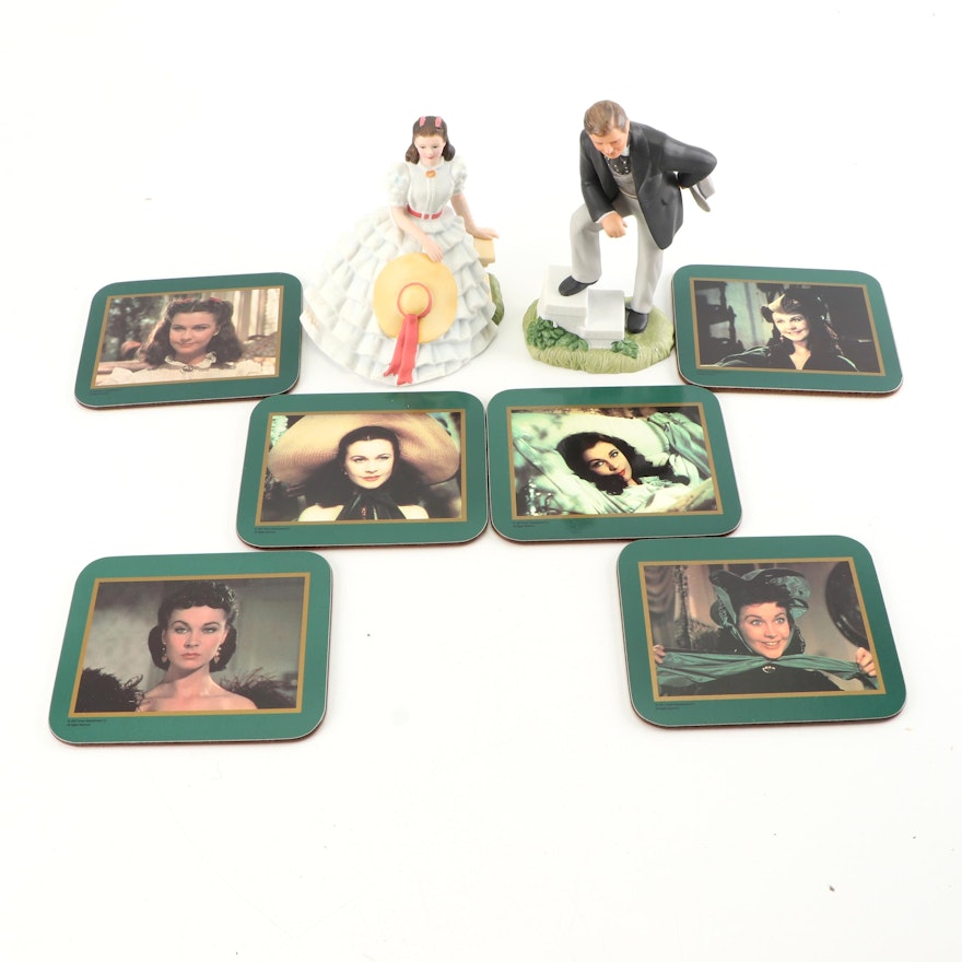 Avon "Gone With The Wind" Porcelain Figurines with Vivien Leigh Drink Coasters