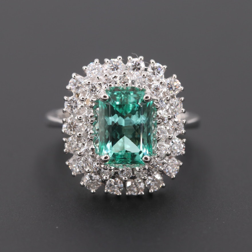 18K White Gold 1.43 CT Untreated Emerald and Diamond Ring with GIA Report