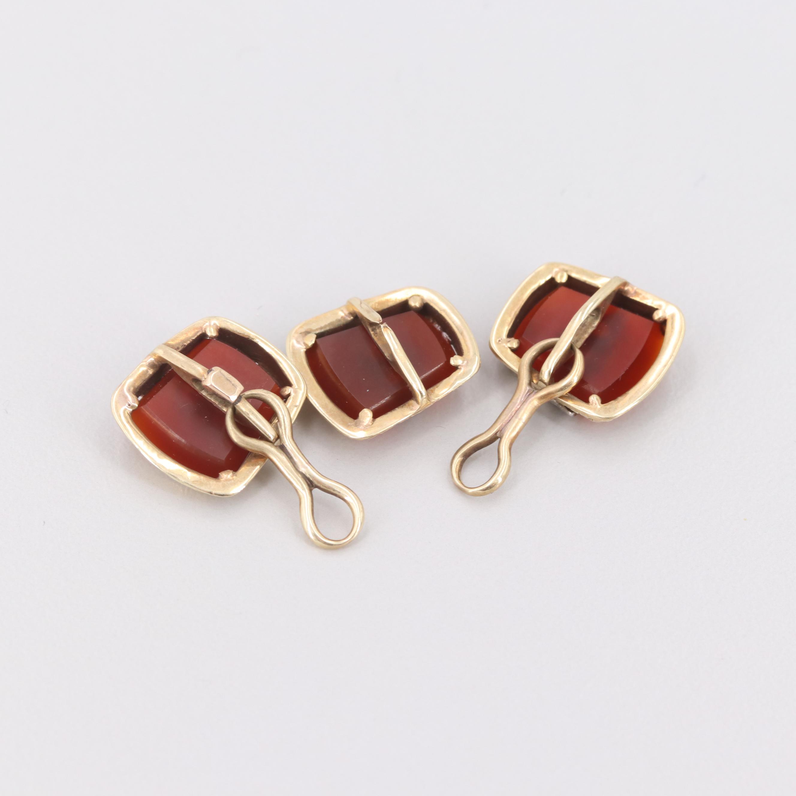 Vintage 14K Yellow Gold and Platinum Carnelian and Diamond Shriner's Cufflinks