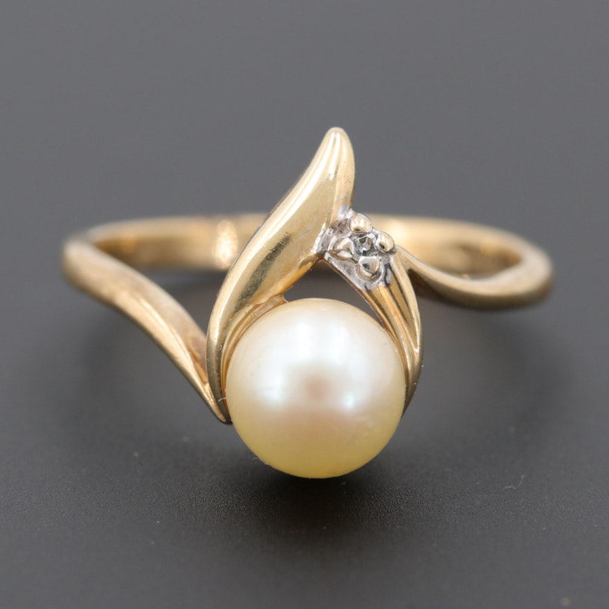 Alwand Vahan 10K Yellow Gold Cultured Pearl Ring with Diamond Accent