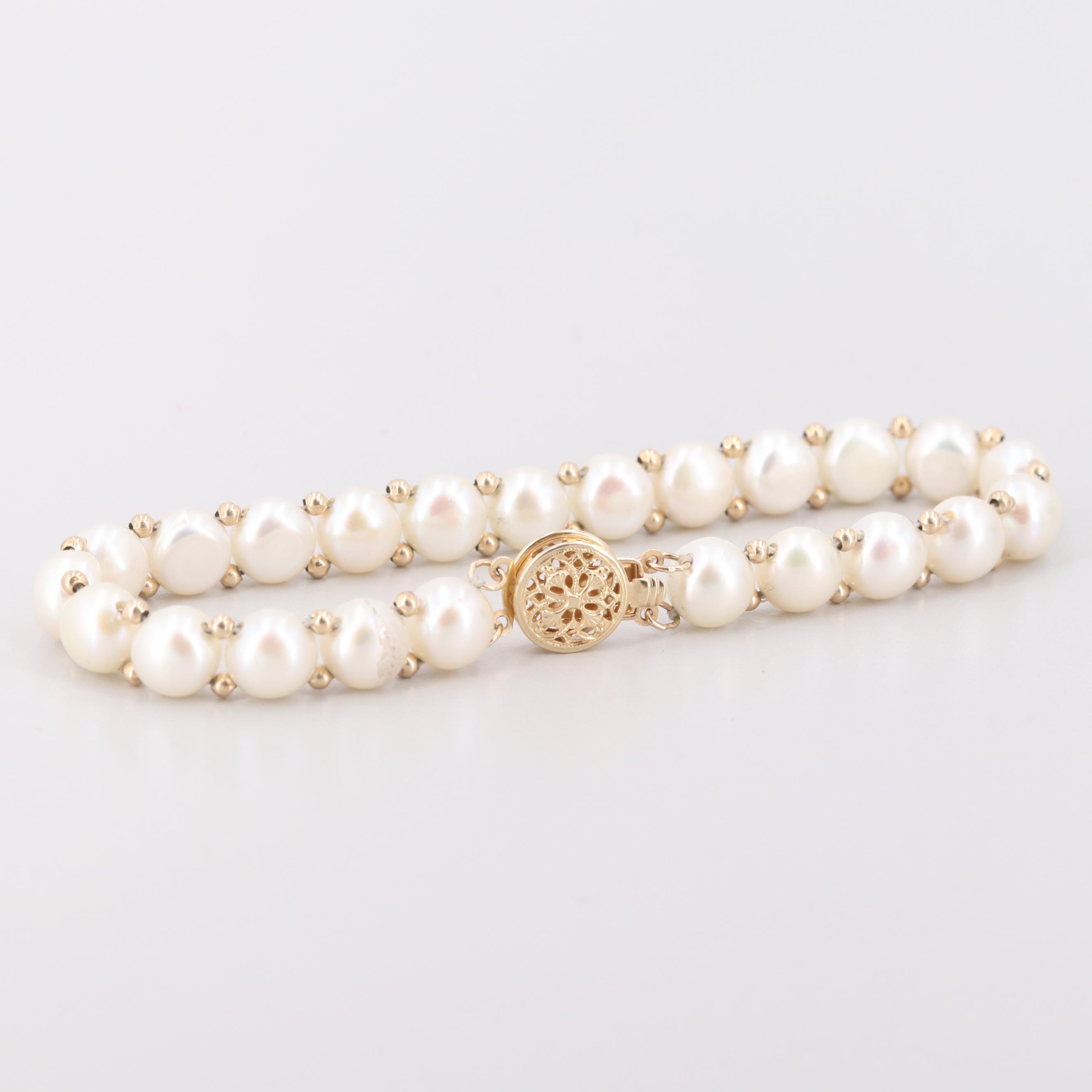 14K Yellow Cultured Pearl Bracelet