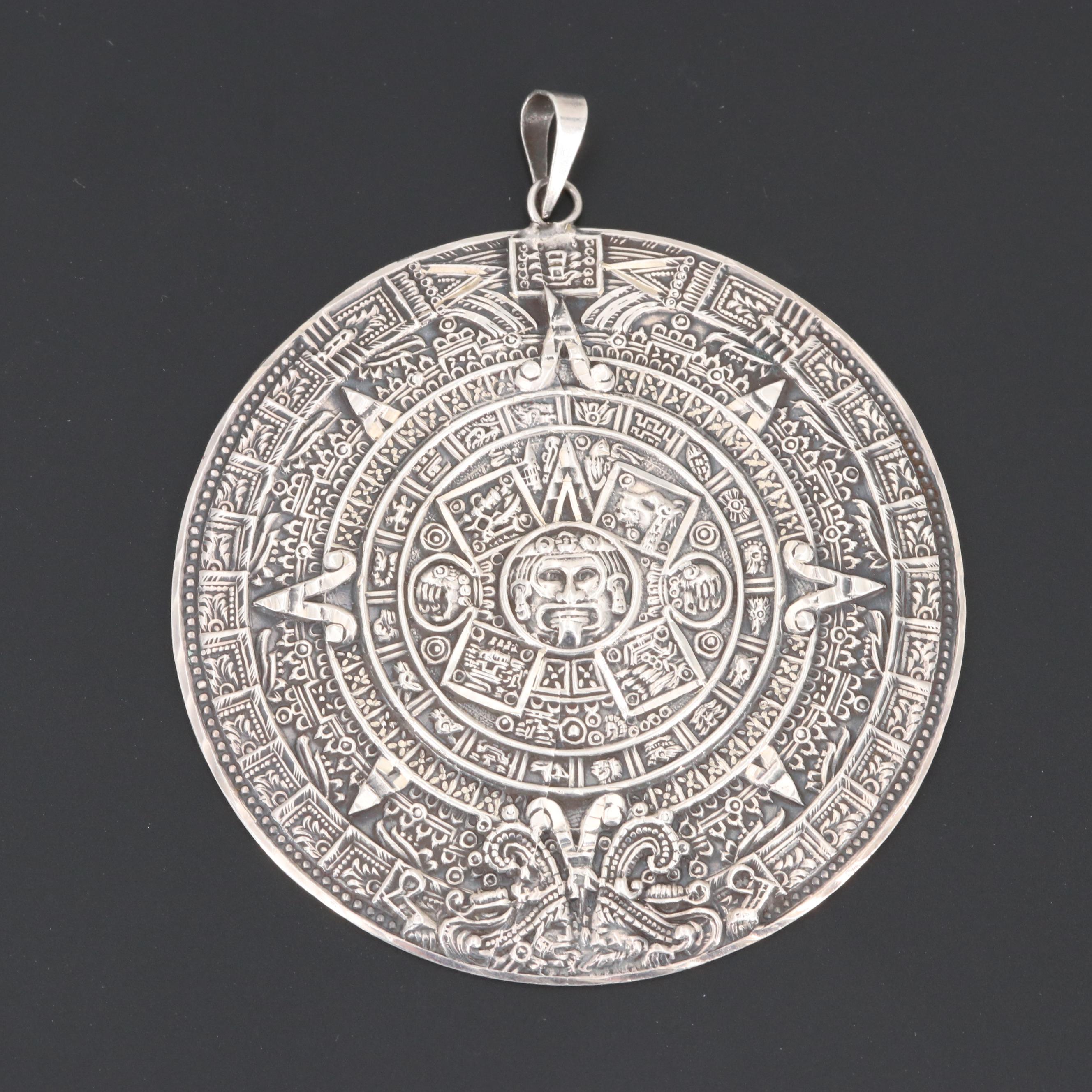 Sterling Silver Aztec Calendar Pendant