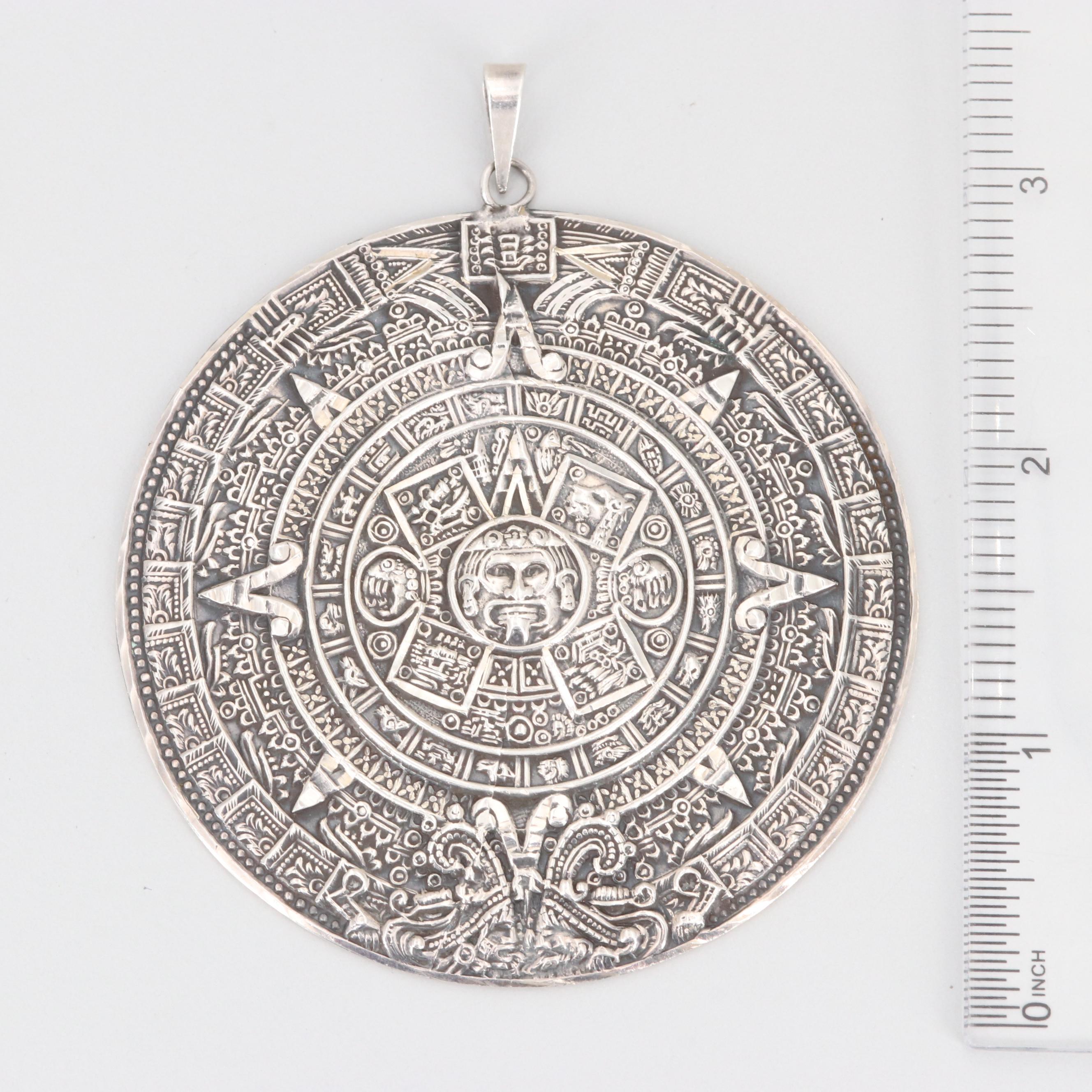 Sterling Silver Aztec Calendar Pendant