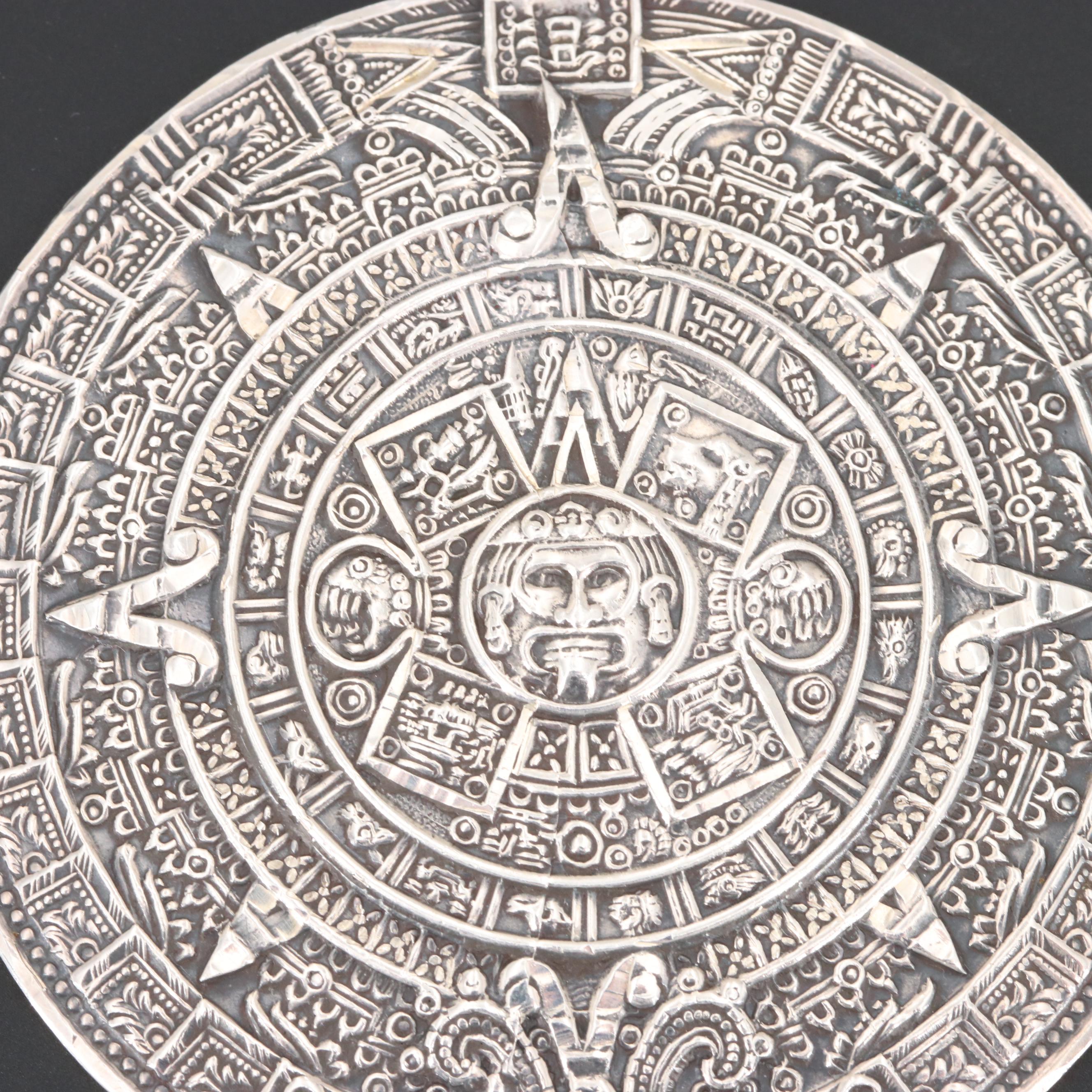 Sterling Silver Aztec Calendar Pendant