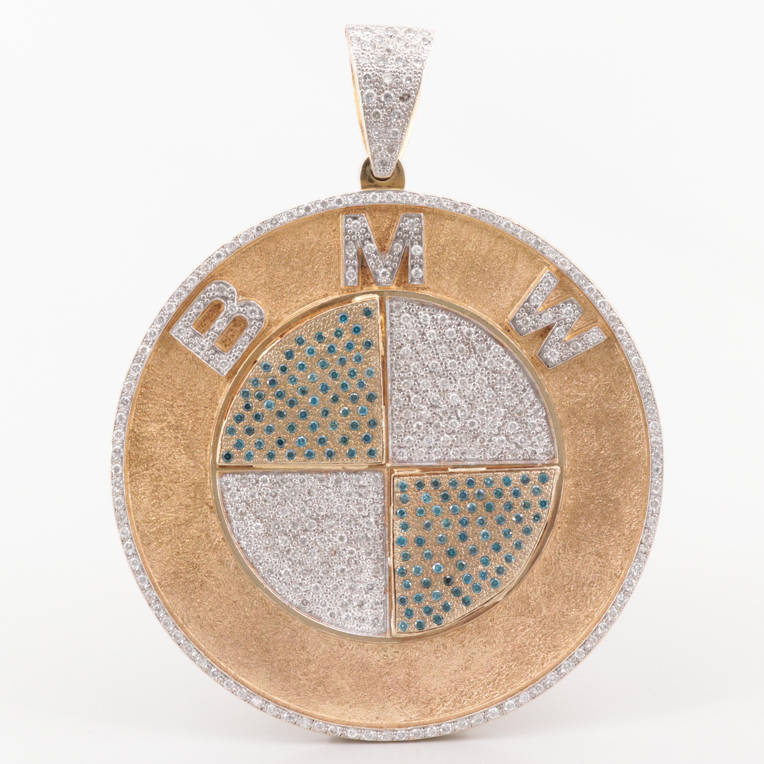 10K Yellow Gold 6.89 CTW Diamond BMW Logo Pendant
