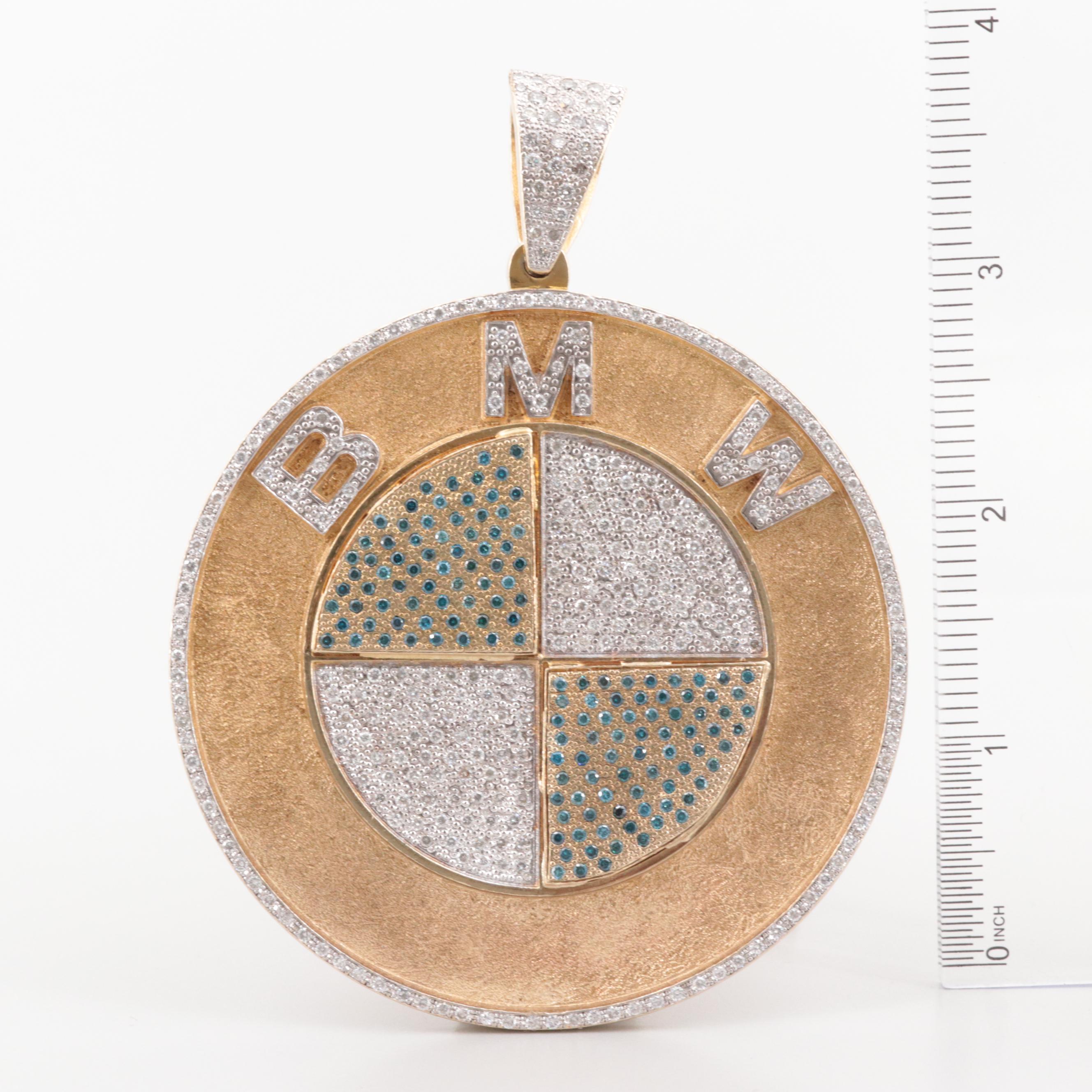 10K Yellow Gold 6.89 CTW Diamond BMW Logo Pendant