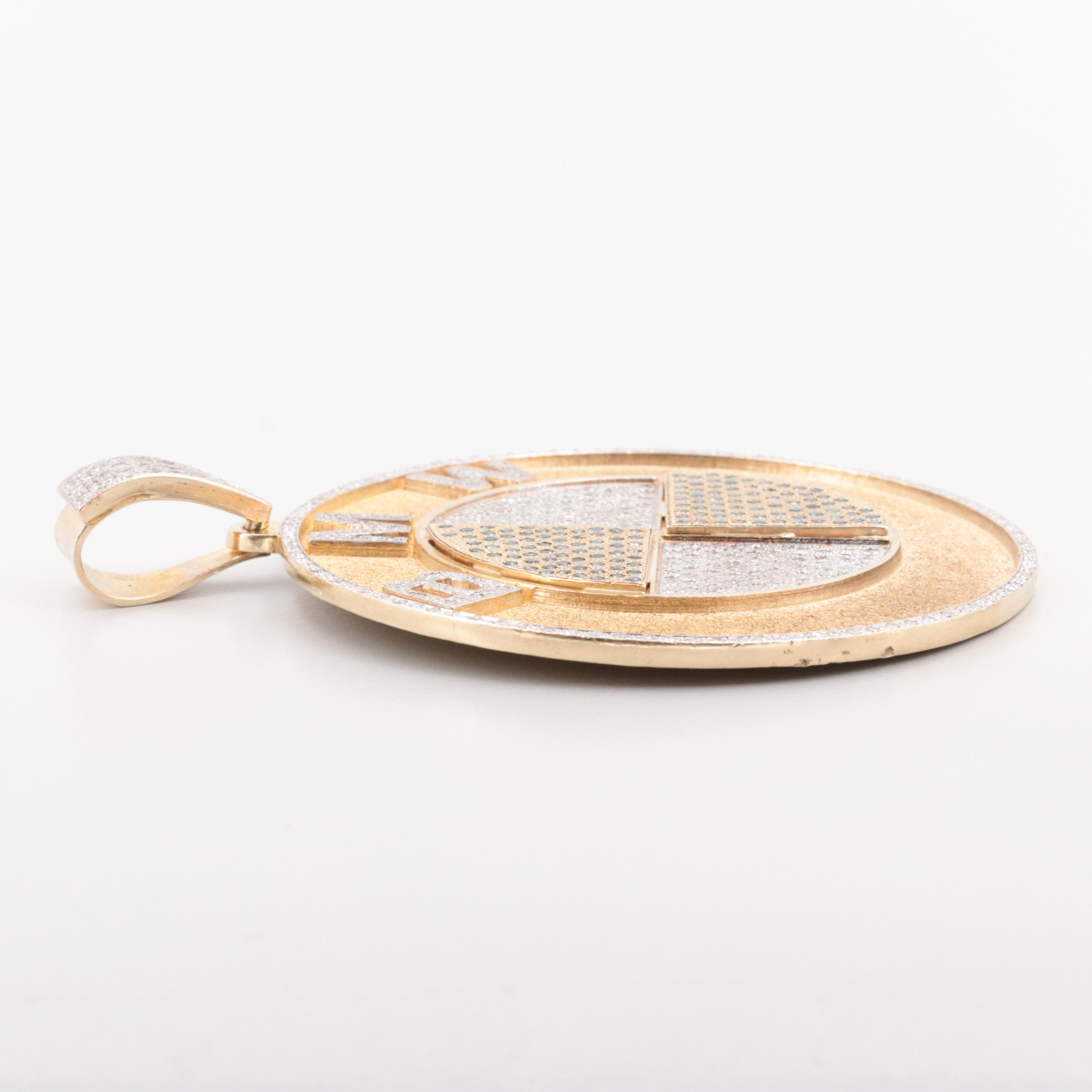 10K Yellow Gold 6.89 CTW Diamond BMW Logo Pendant