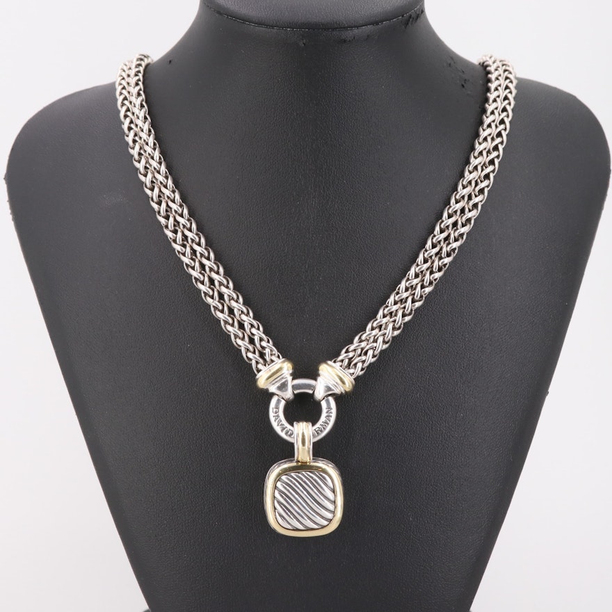 David Yurman Sterling Necklace and Enhancer Pendant with 18K Yellow Gold Accents