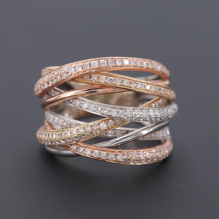 Effy 14K Tri-Color Gold Diamond Ring