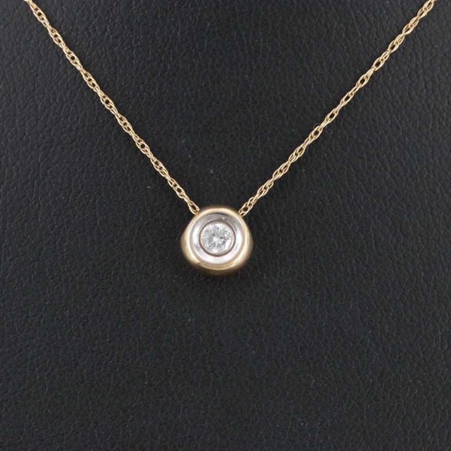 14K Yellow Gold Necklace With Diamond Pendant