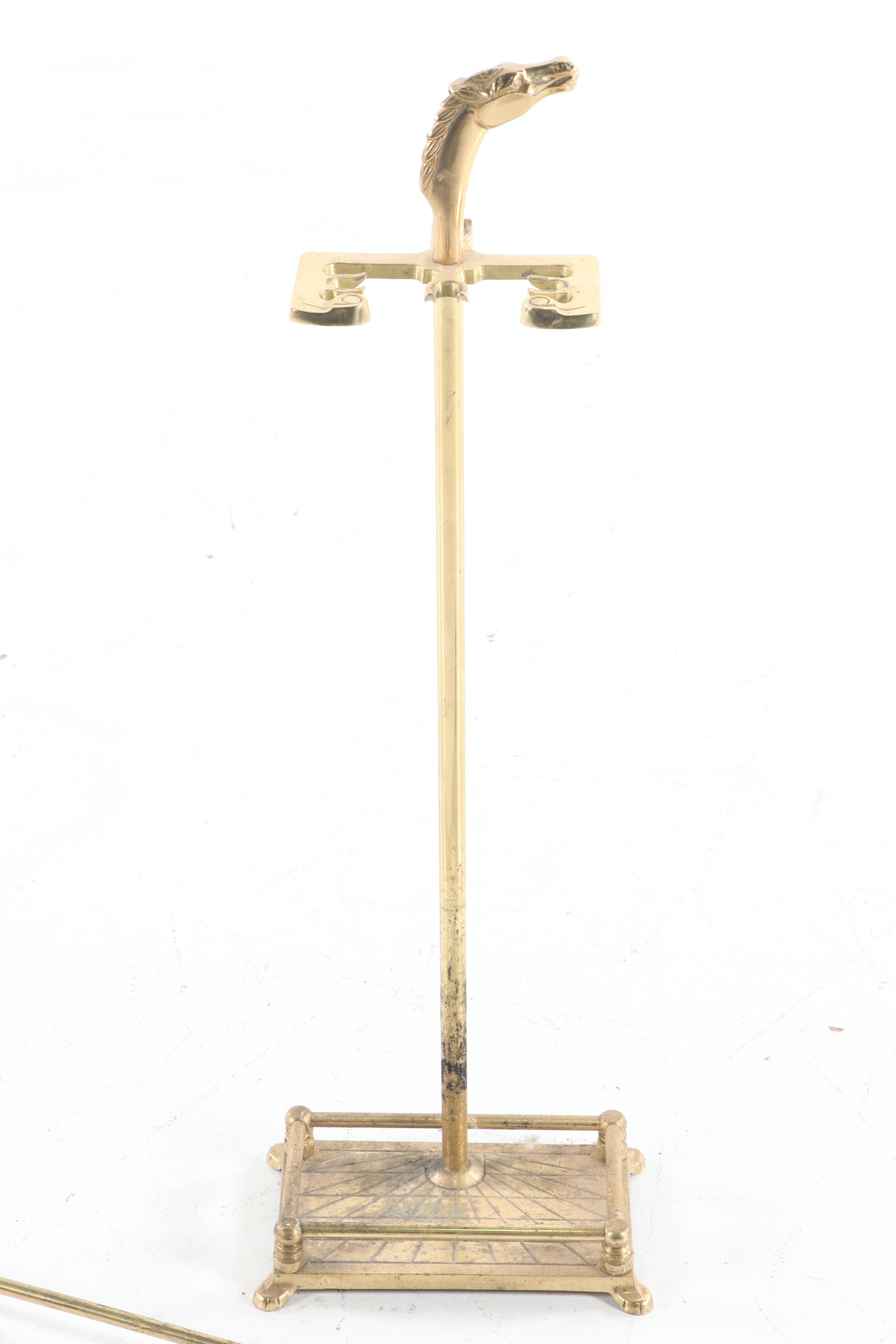 Brass Fireplace Tool Set Featuring Horse Head Handles, Late 20th Century