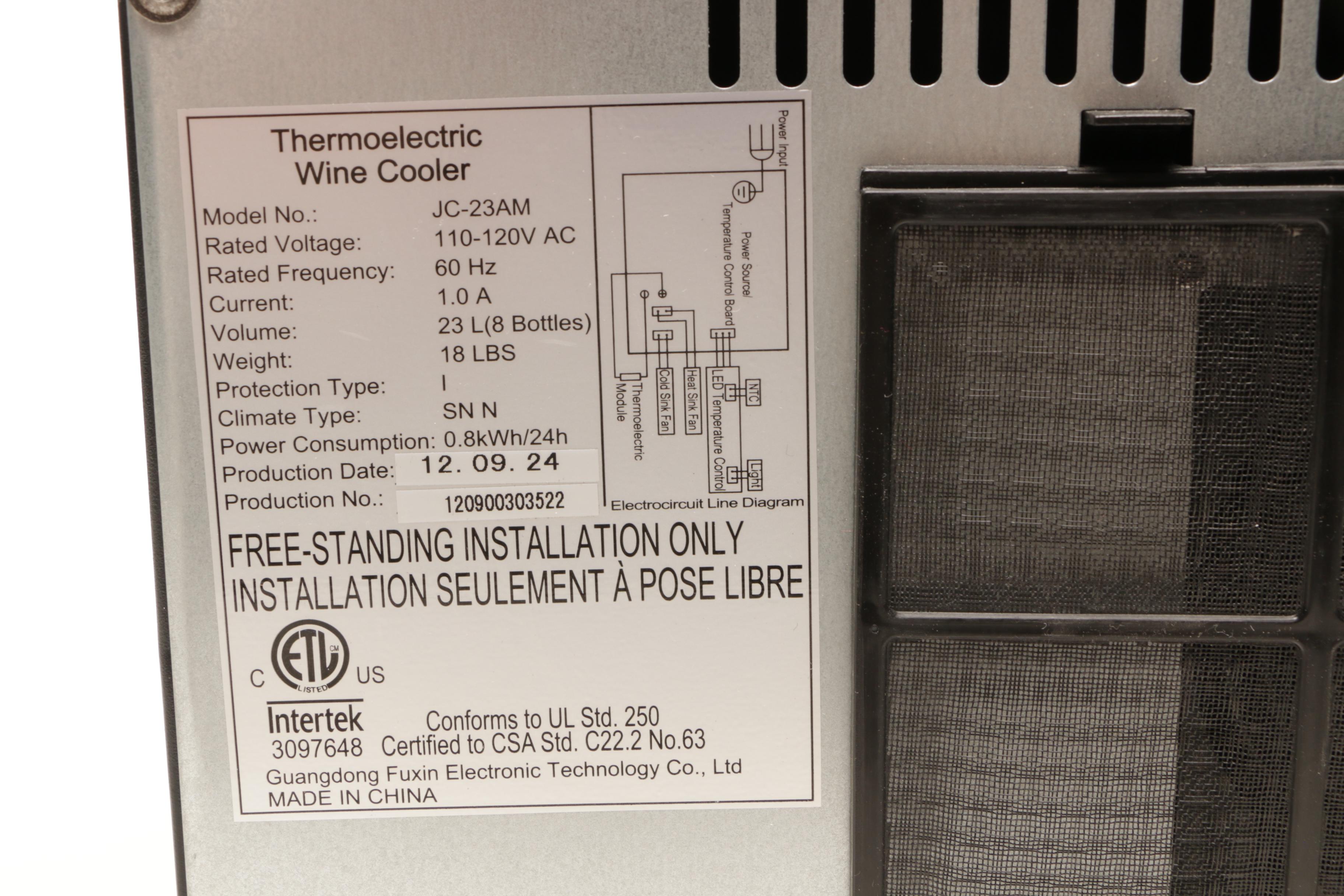 Intertek Thermoelectric Table Top Wine Cooler